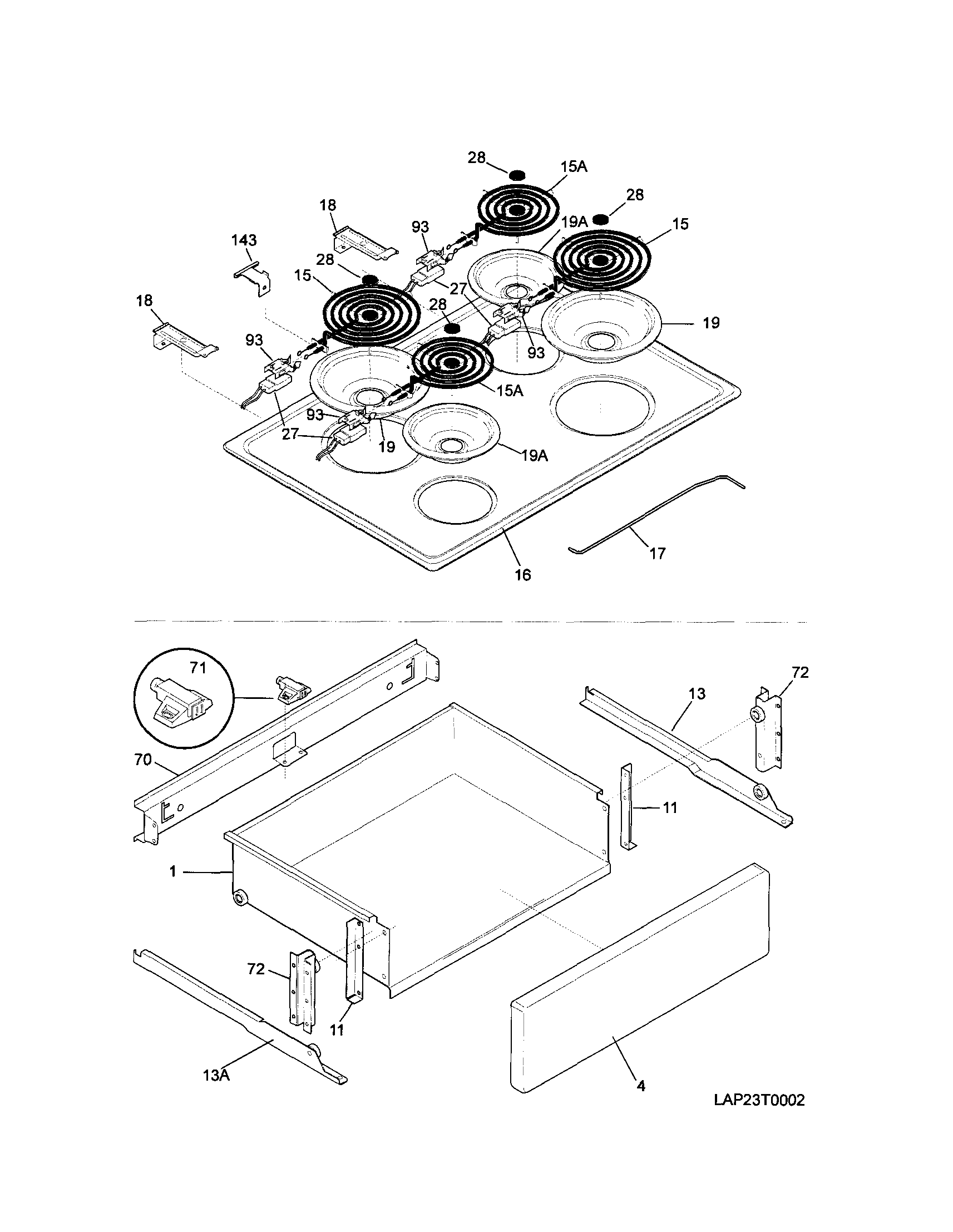 Frigidaire FES355CCSI top diagram