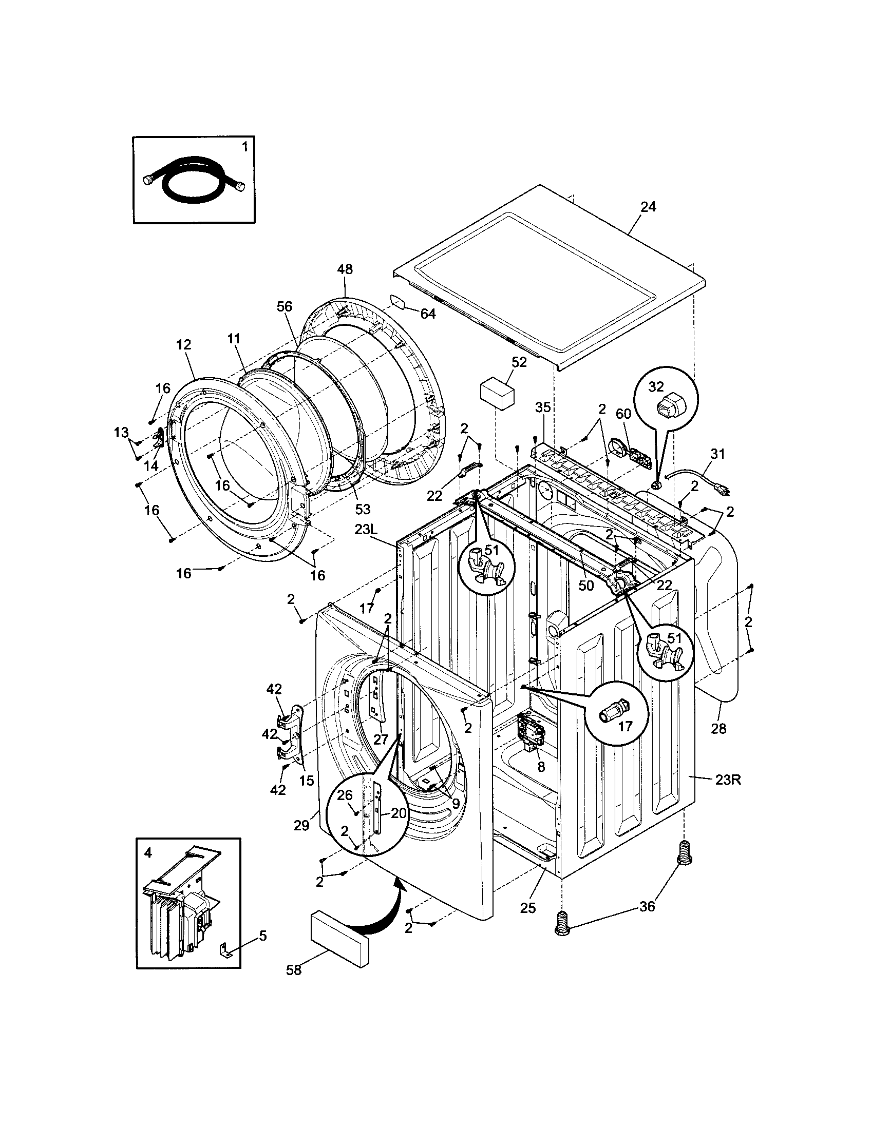 Frigidaire FAFW3574KR0 cabinet/top diagram