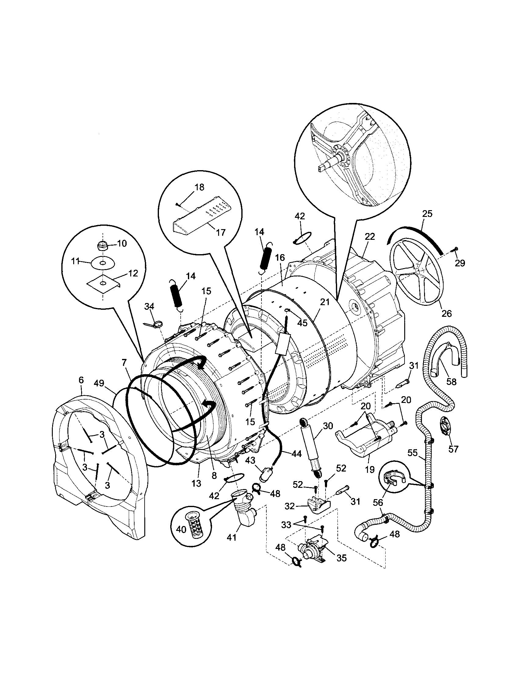 Frigidaire FAFW3574KR0 motor/tub diagram