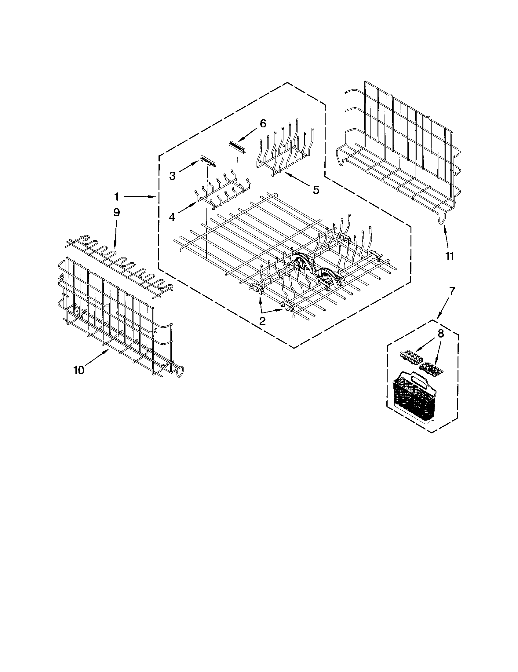 Kenmore Elite 46513333600 upper & lower dishrack diagram