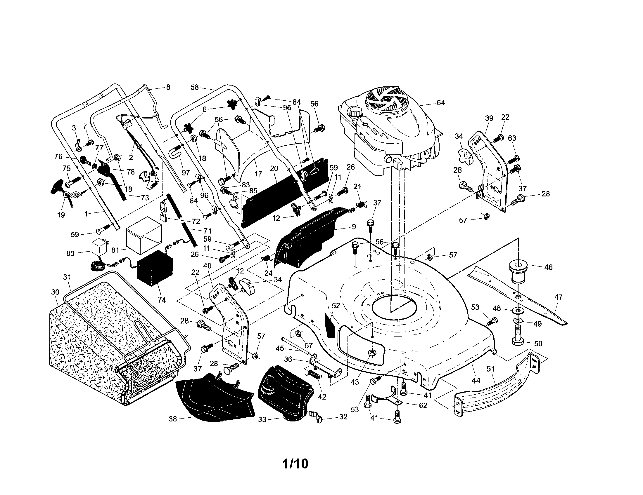 Craftsman 917374366 engine/housing/handle diagram