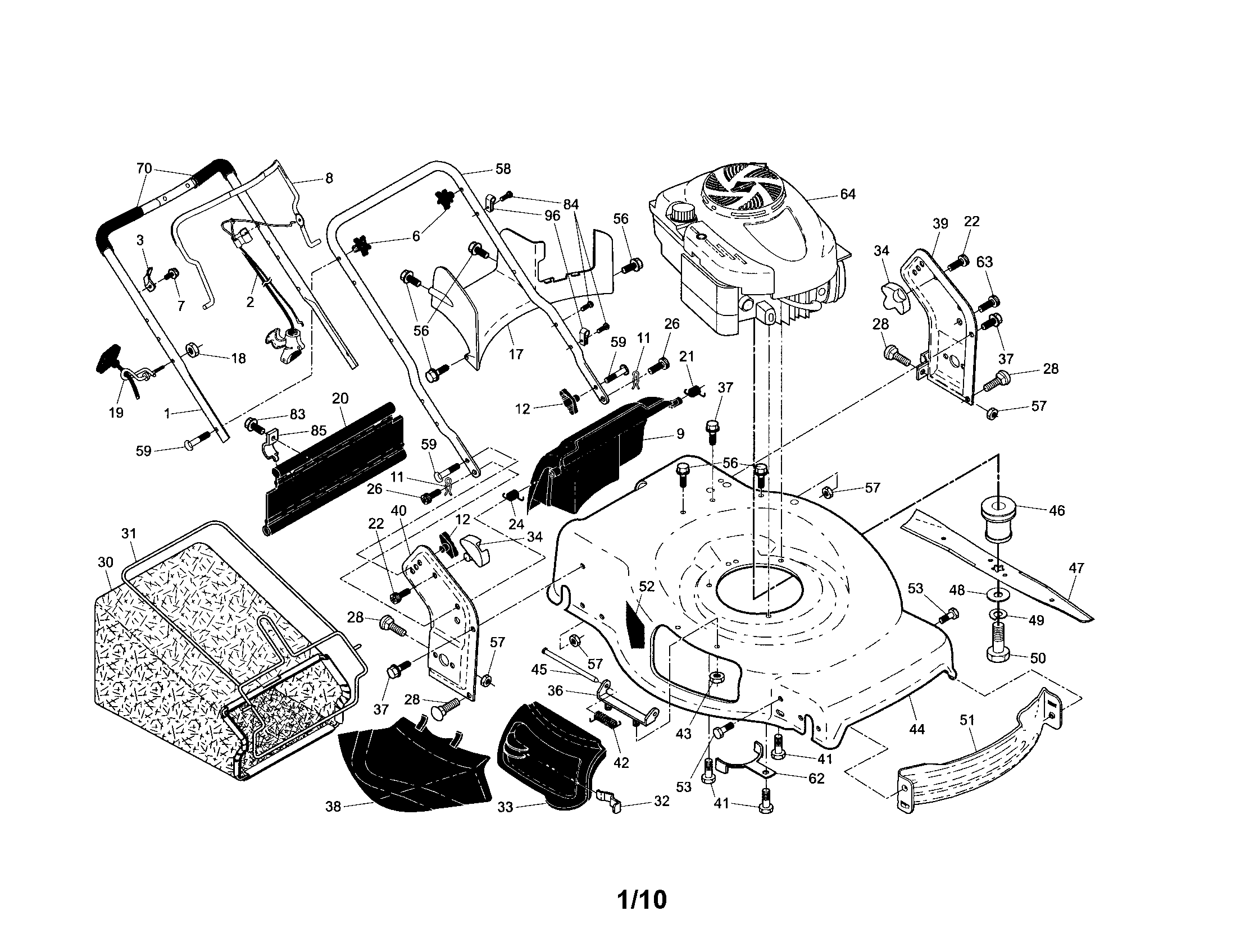 Craftsman 917374940 engine/housing/handle diagram