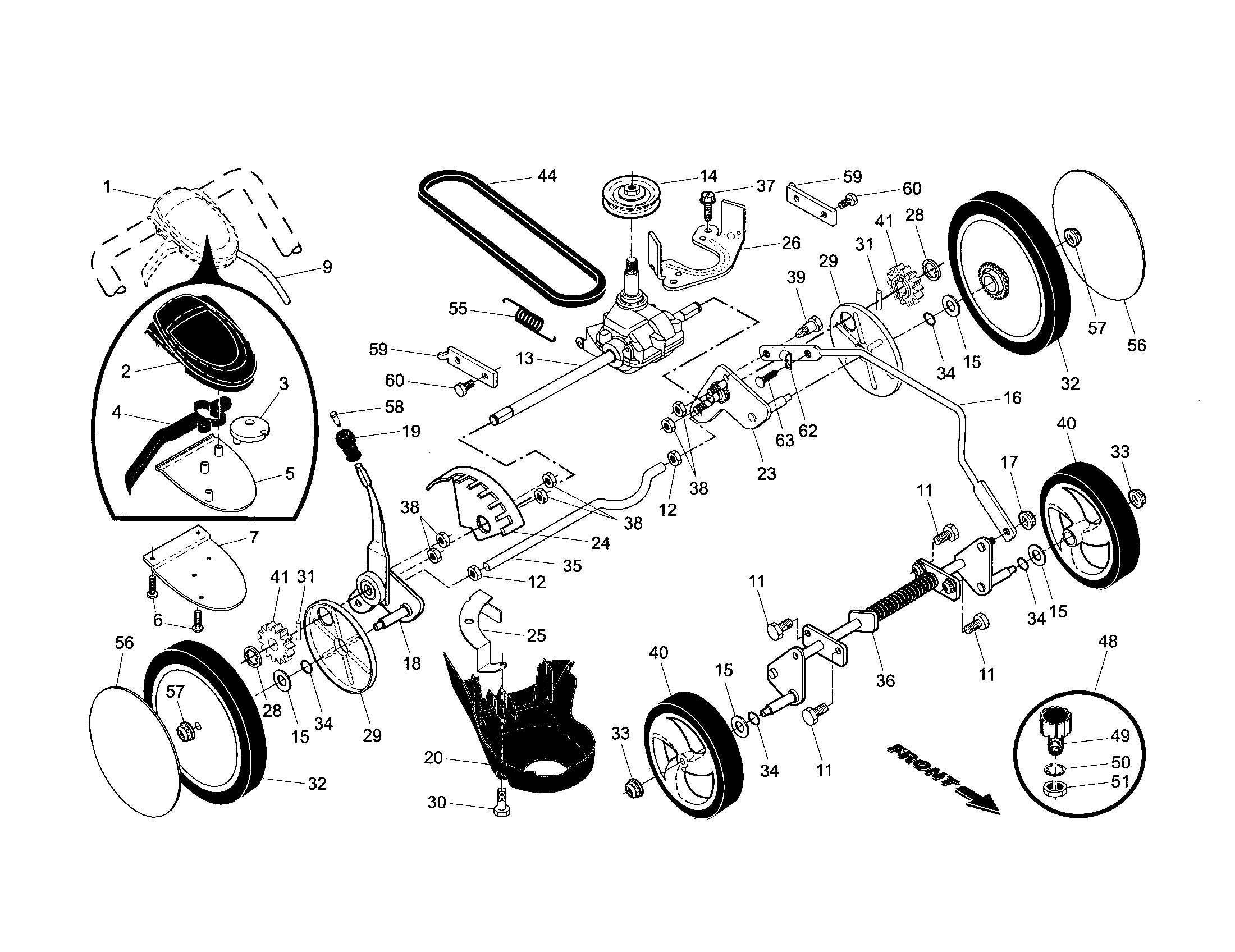 Craftsman 917374940 drive control/gear case/wheels diagram