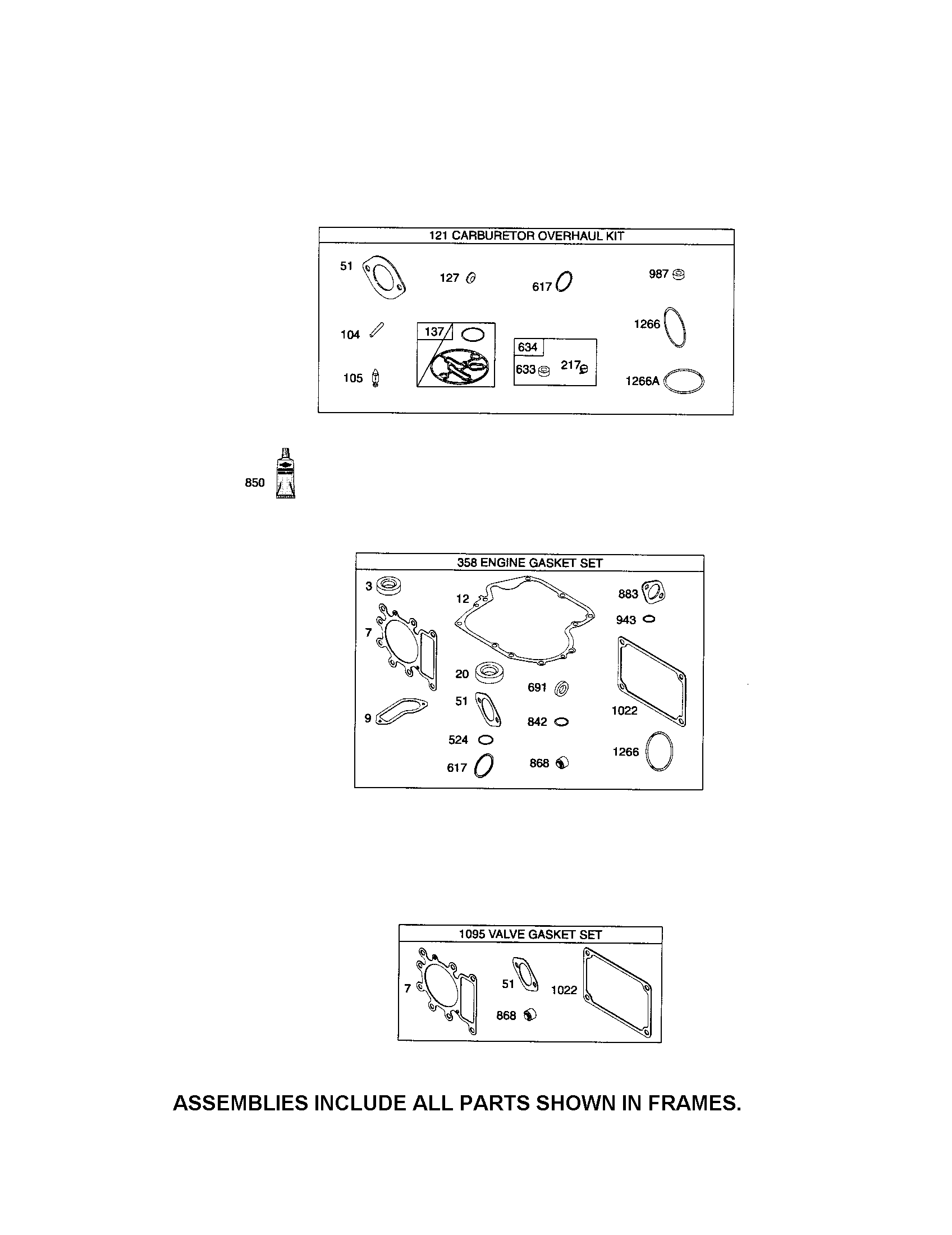 Craftsman 247289020 gasket sets diagram