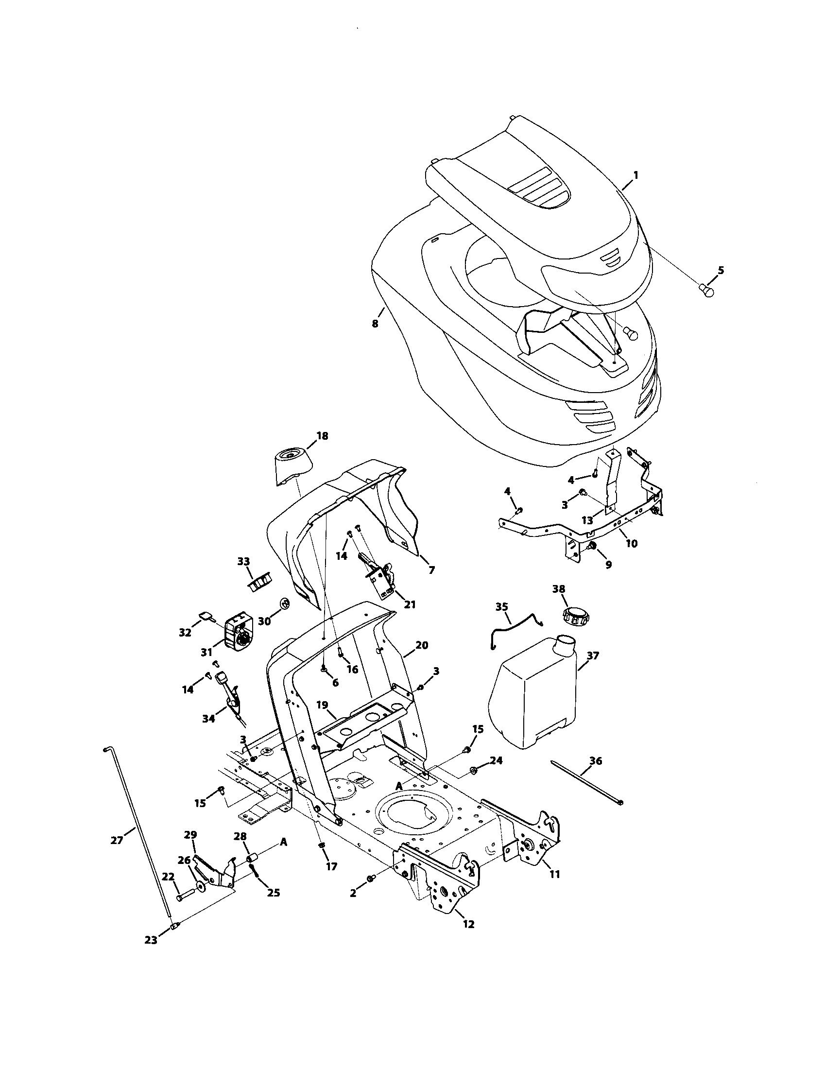 MTD 13AC762F000 6 style hood diagram