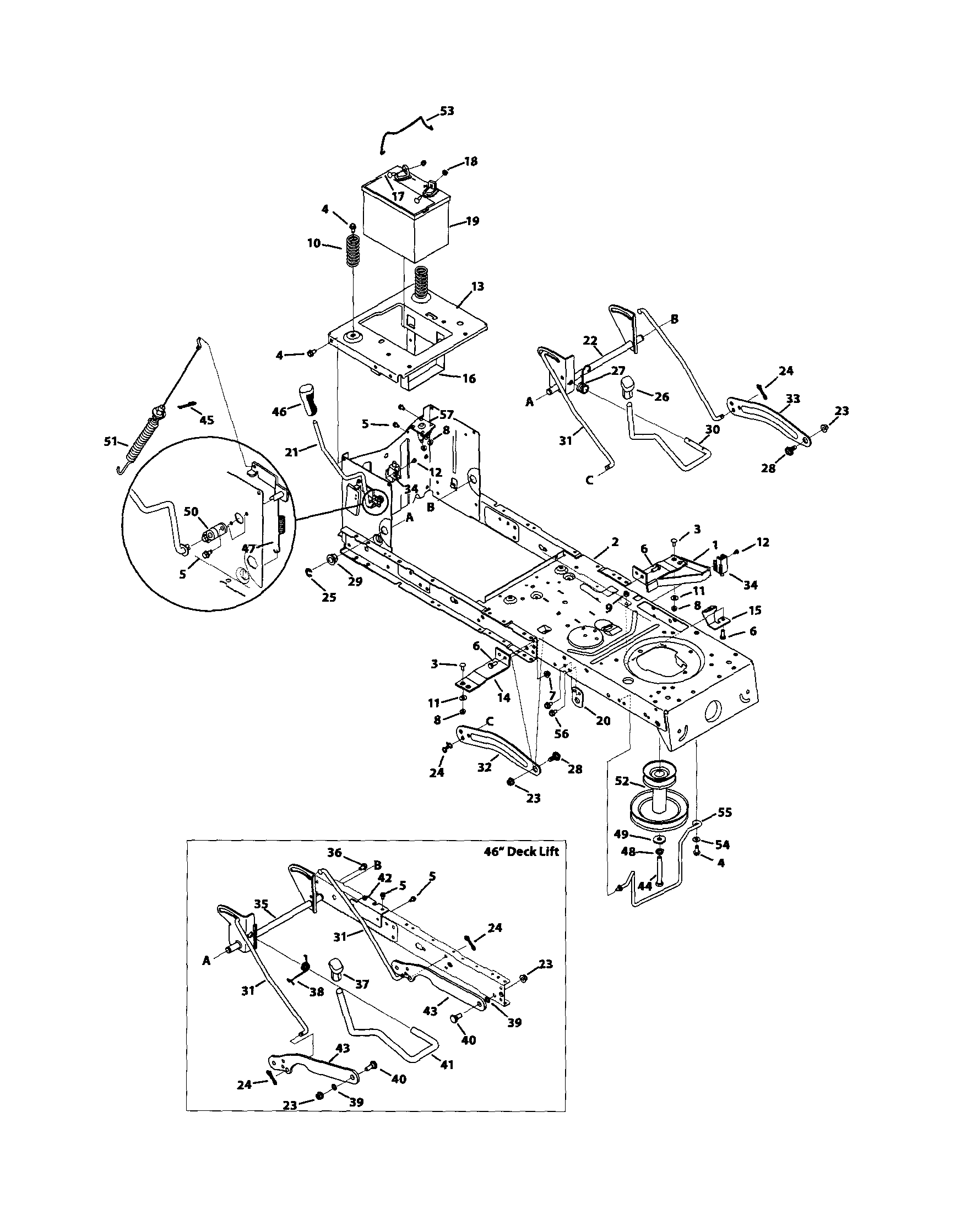 MTD 13AC762F000 frame & pto lift diagram