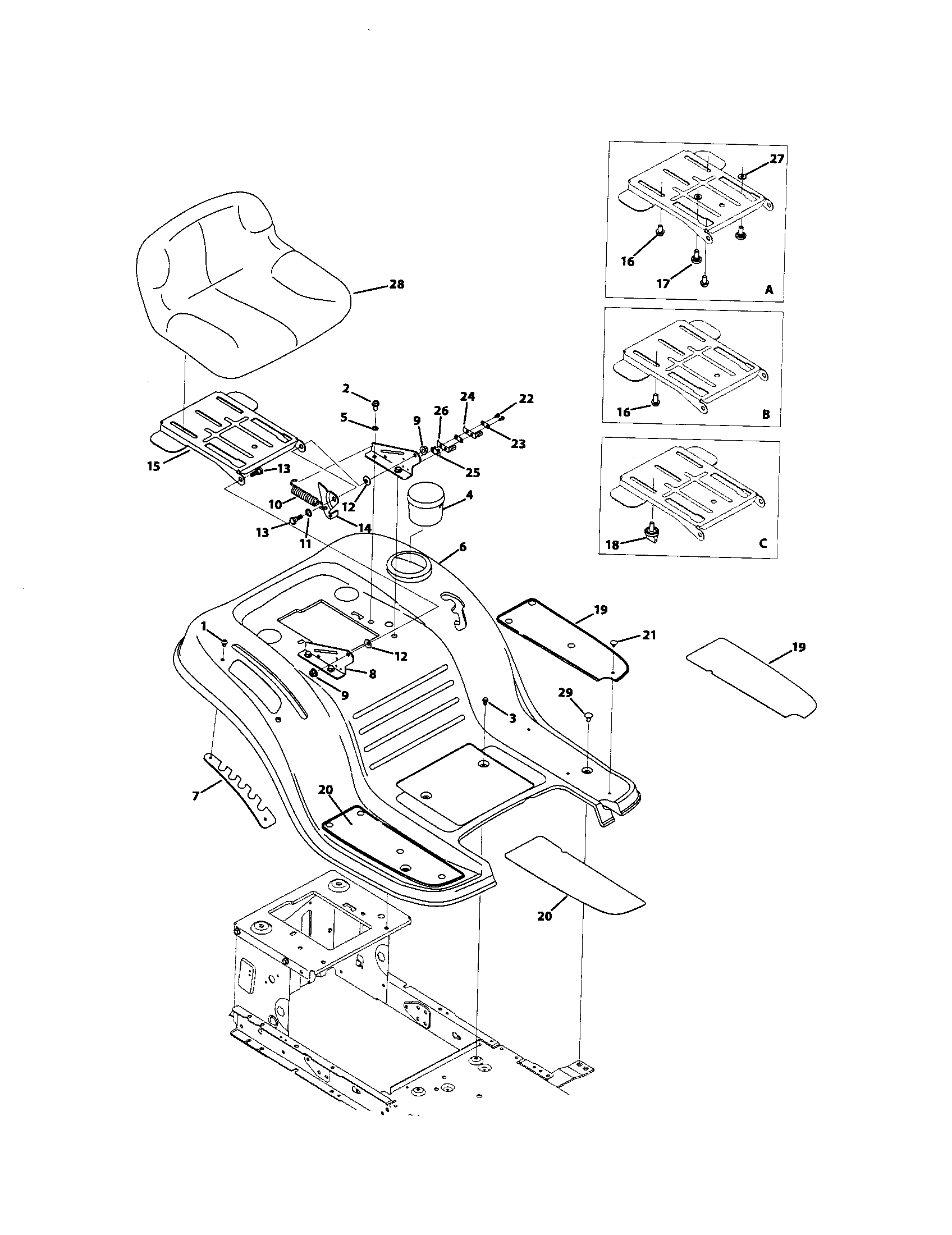 MTD 13AC762F000 seat & fender diagram