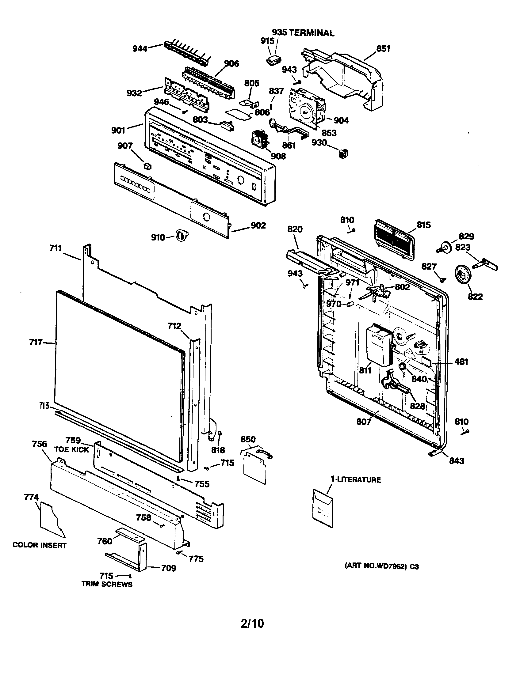 GE GSD800T-55BA door/control panel diagram
