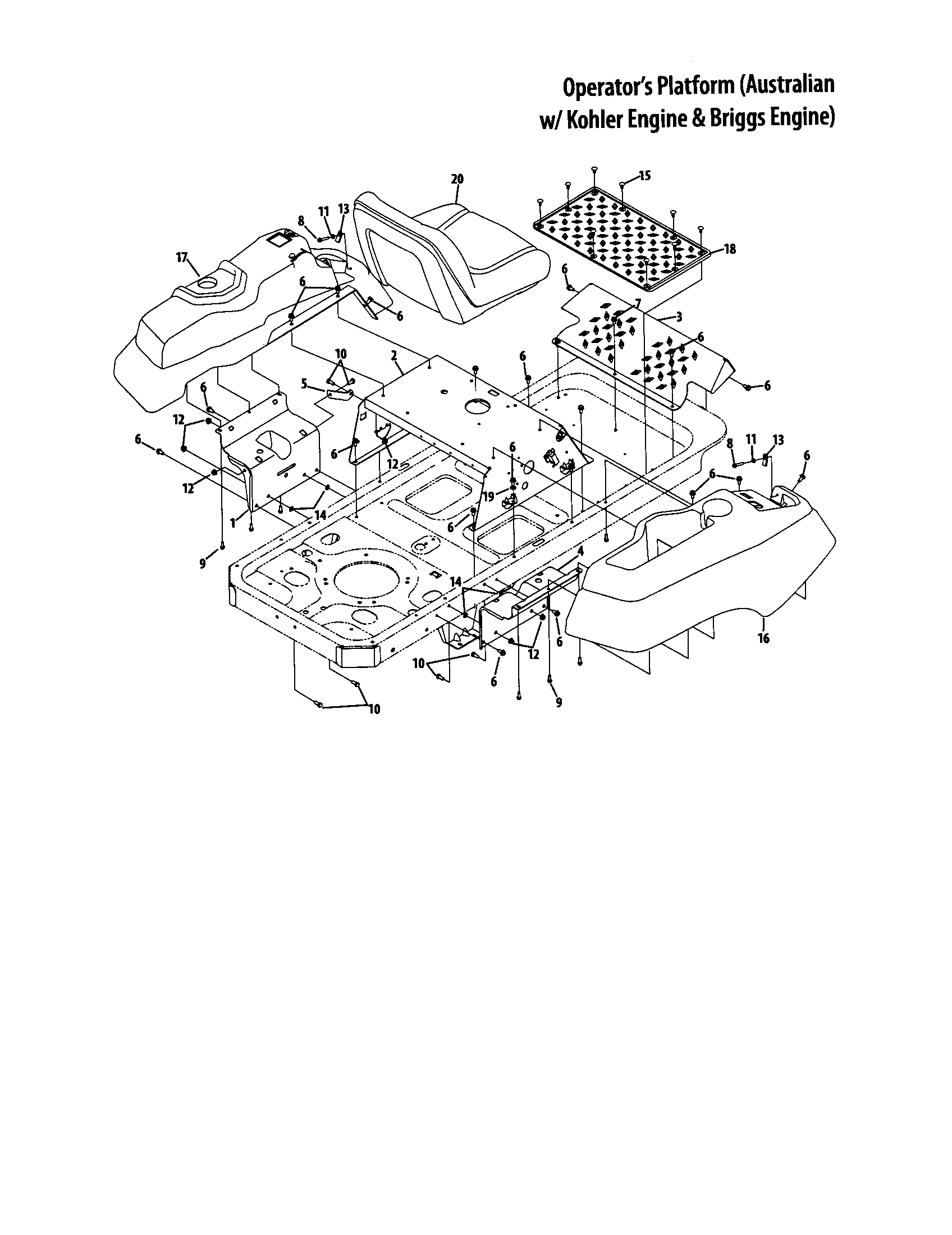 Cub Cadet RZT SERIES operator's platform diagram