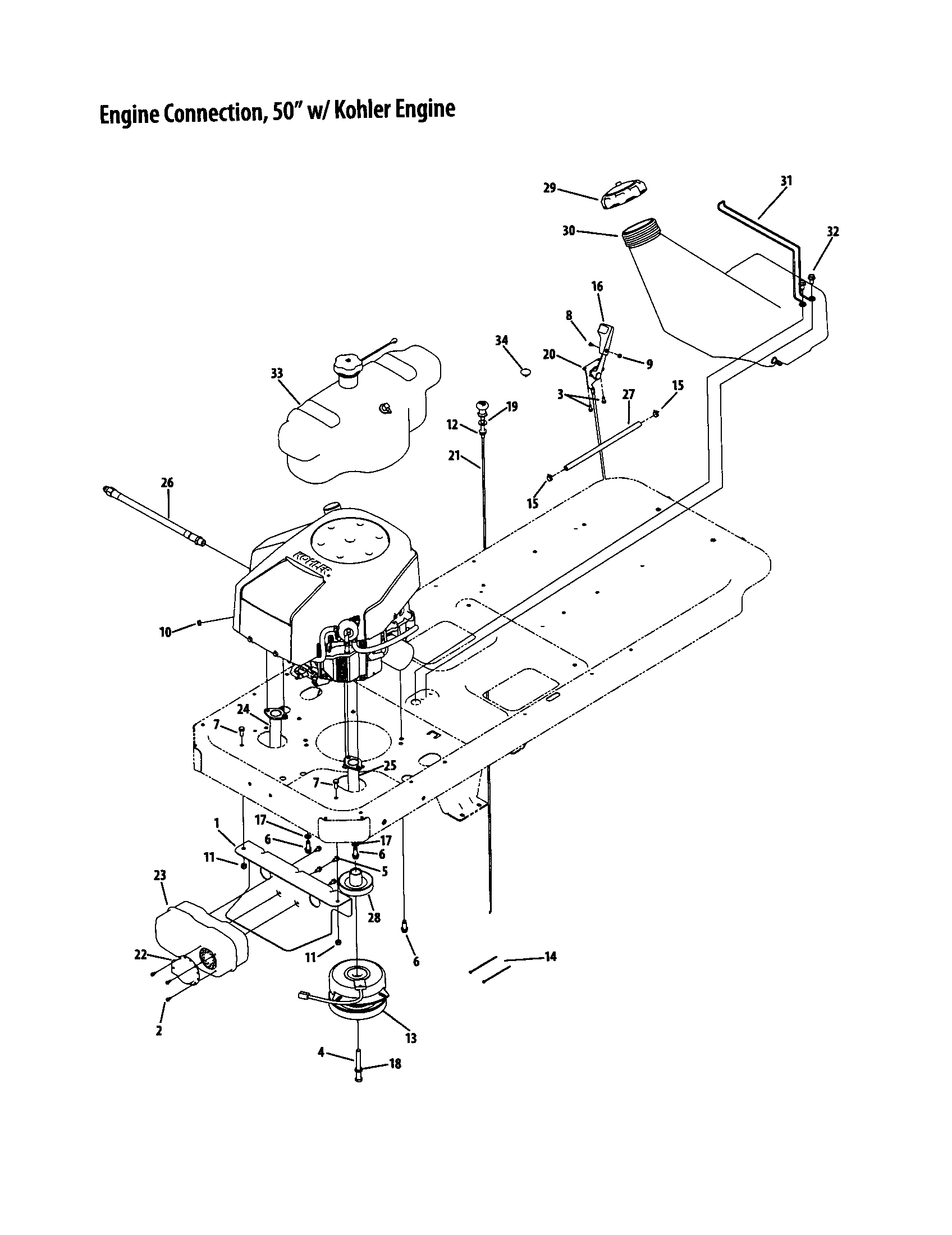 Cub Cadet RZT SERIES engine connection 50" kohler diagram