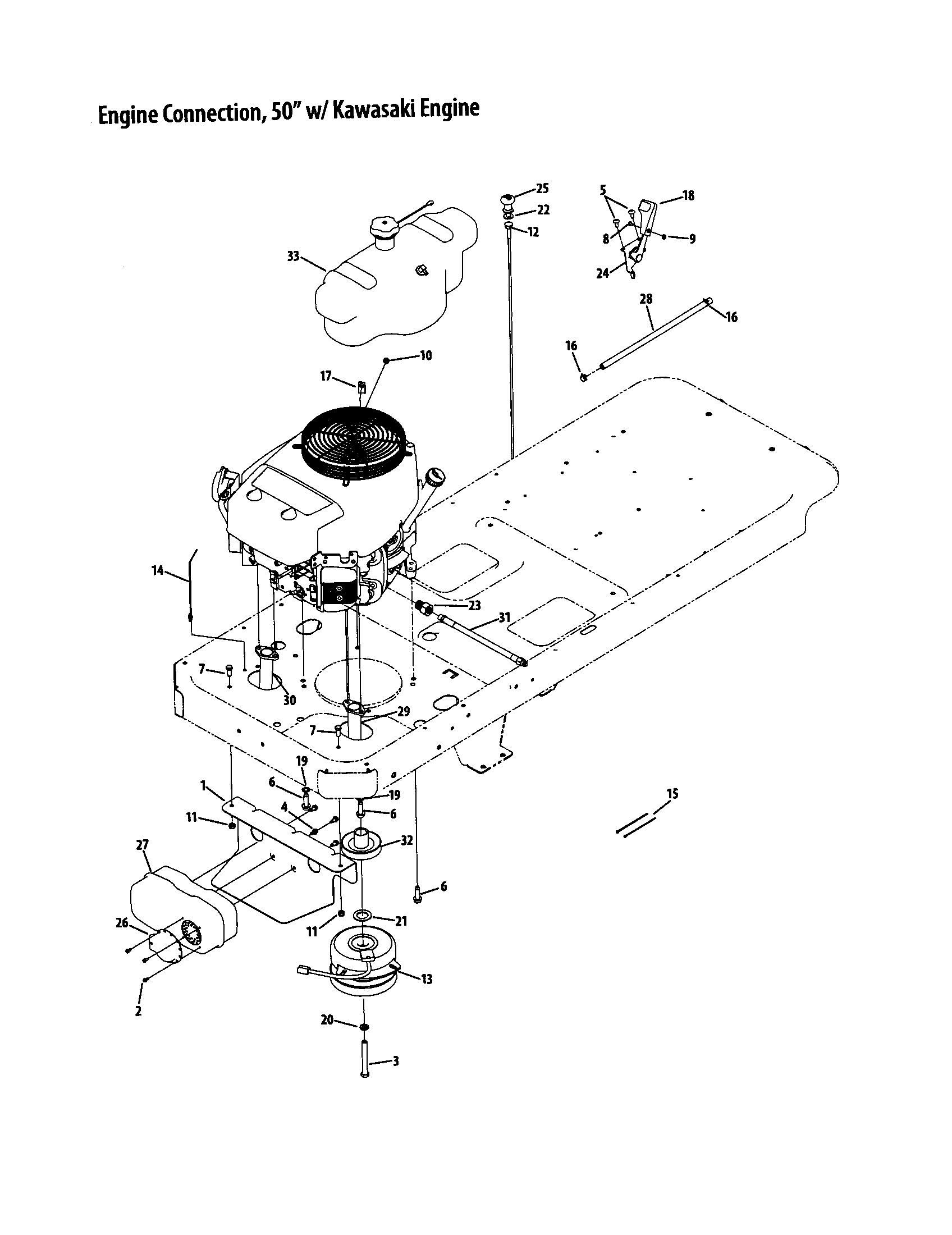 Cub Cadet RZT SERIES engine connection 50" diagram
