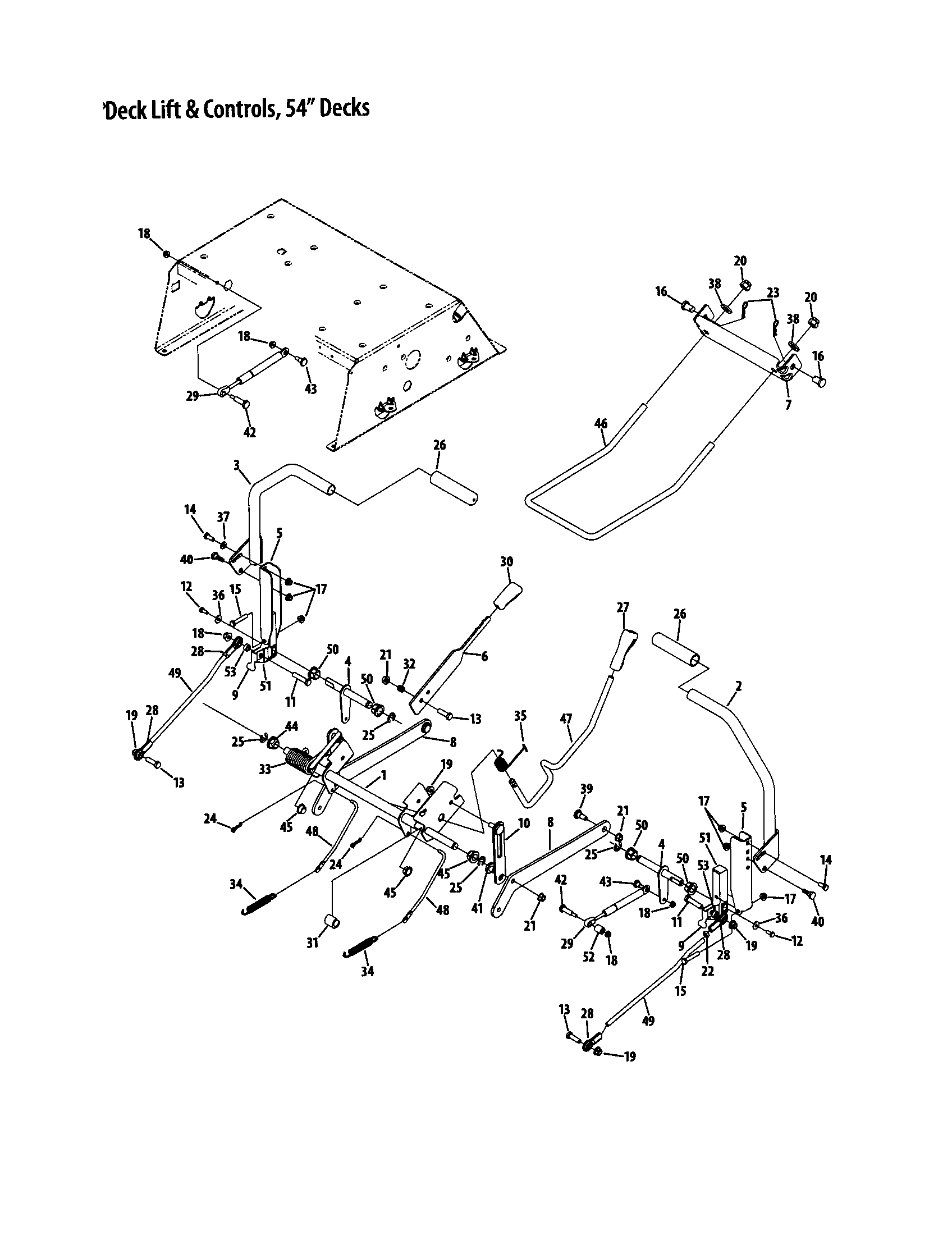 Cub Cadet RZT SERIES 54" deck lift/controls diagram