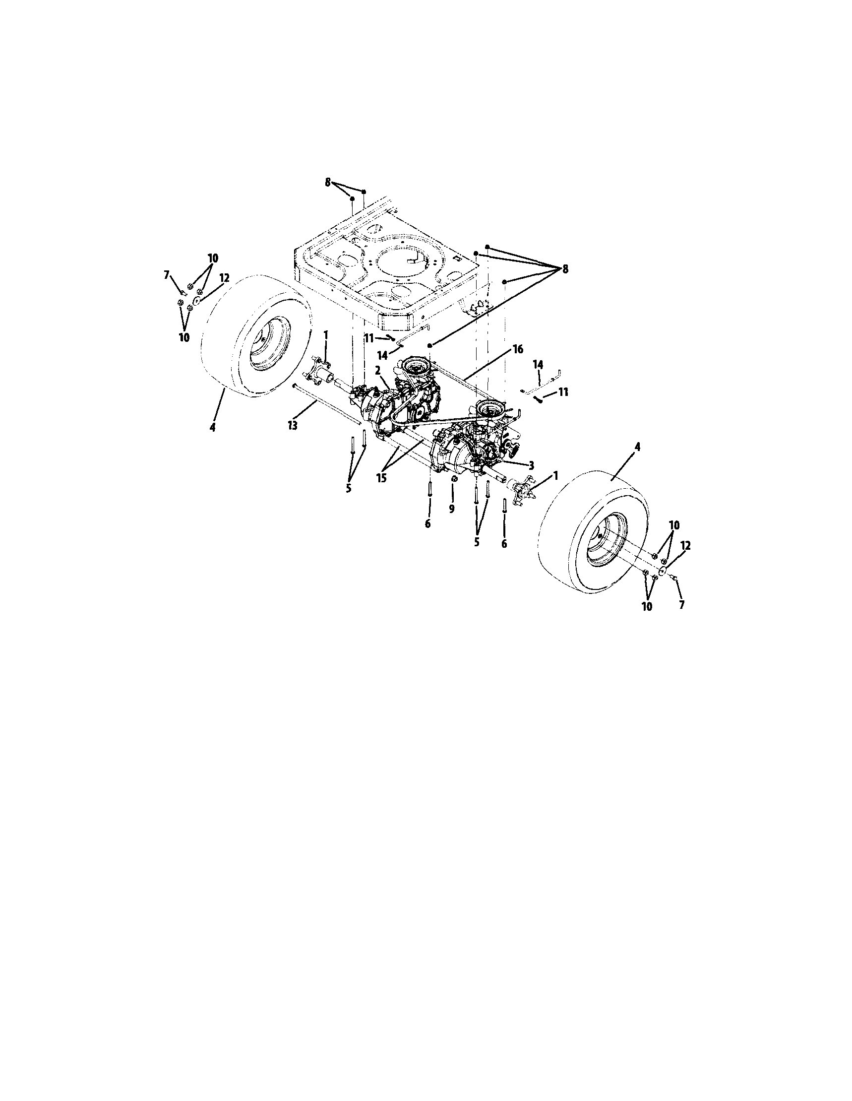 Cub Cadet RZT SERIES rear drive/wheels, 42"/50" decks diagram