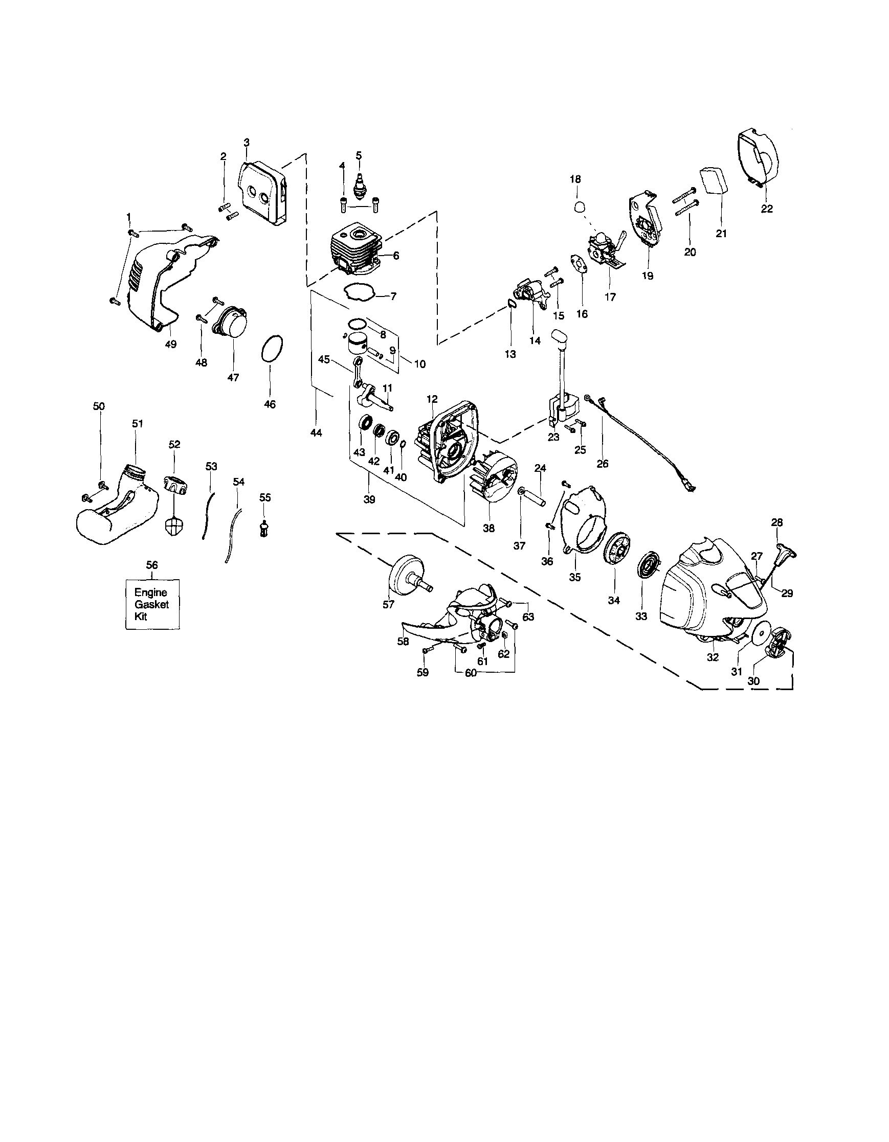 Poulan PP25E cylinder/crankcase/crankshaft diagram