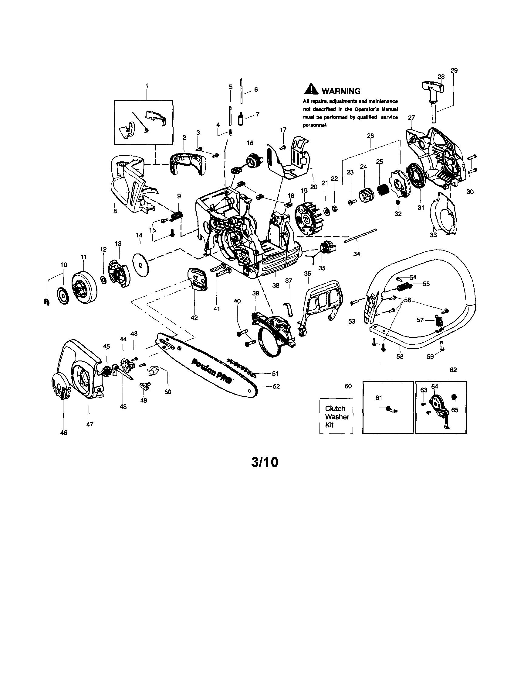 Poulan PP3516AVX chassis/handle/bar/chain diagram
