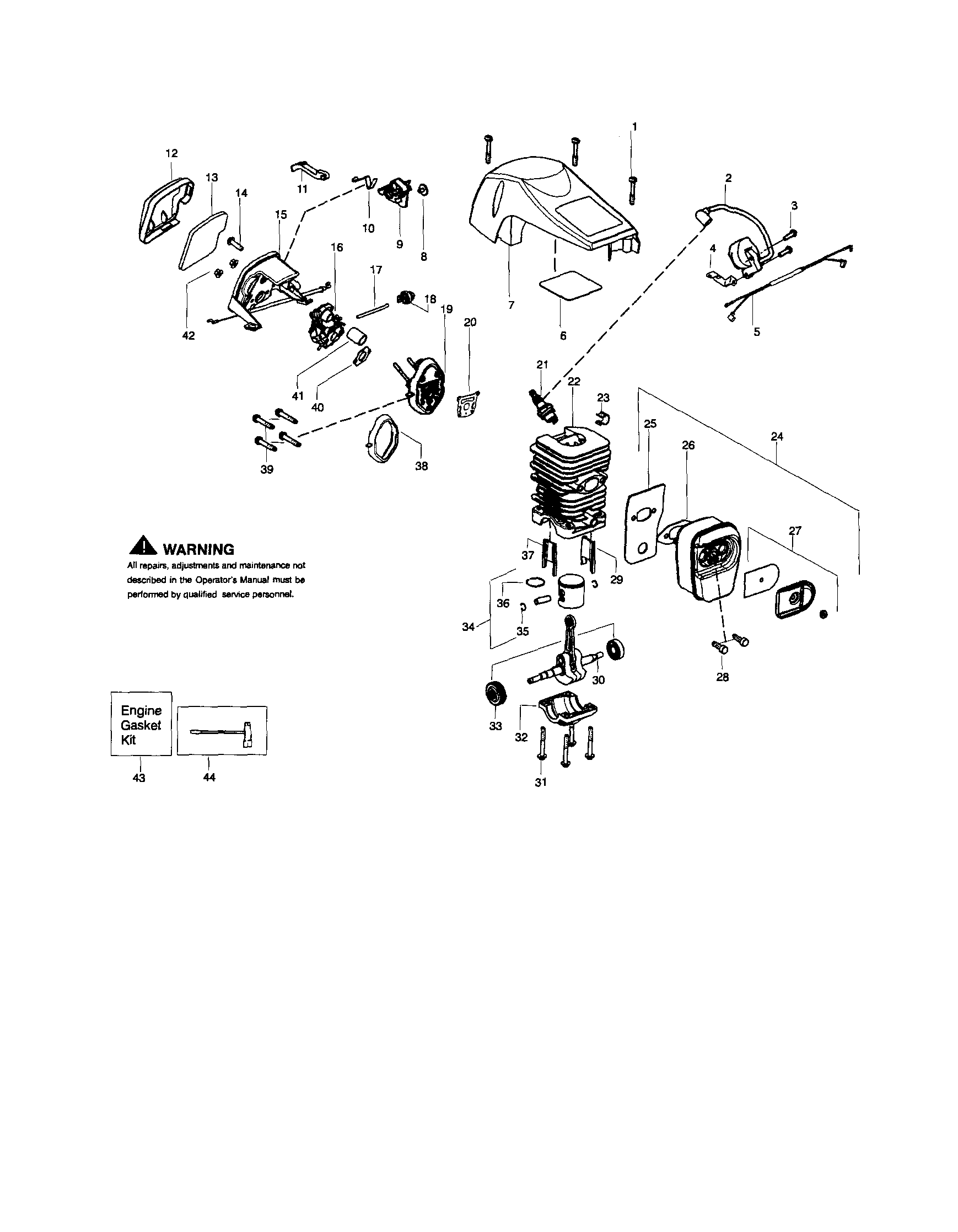 Poulan PP3516AVX cylinder/shield/crankshaft diagram