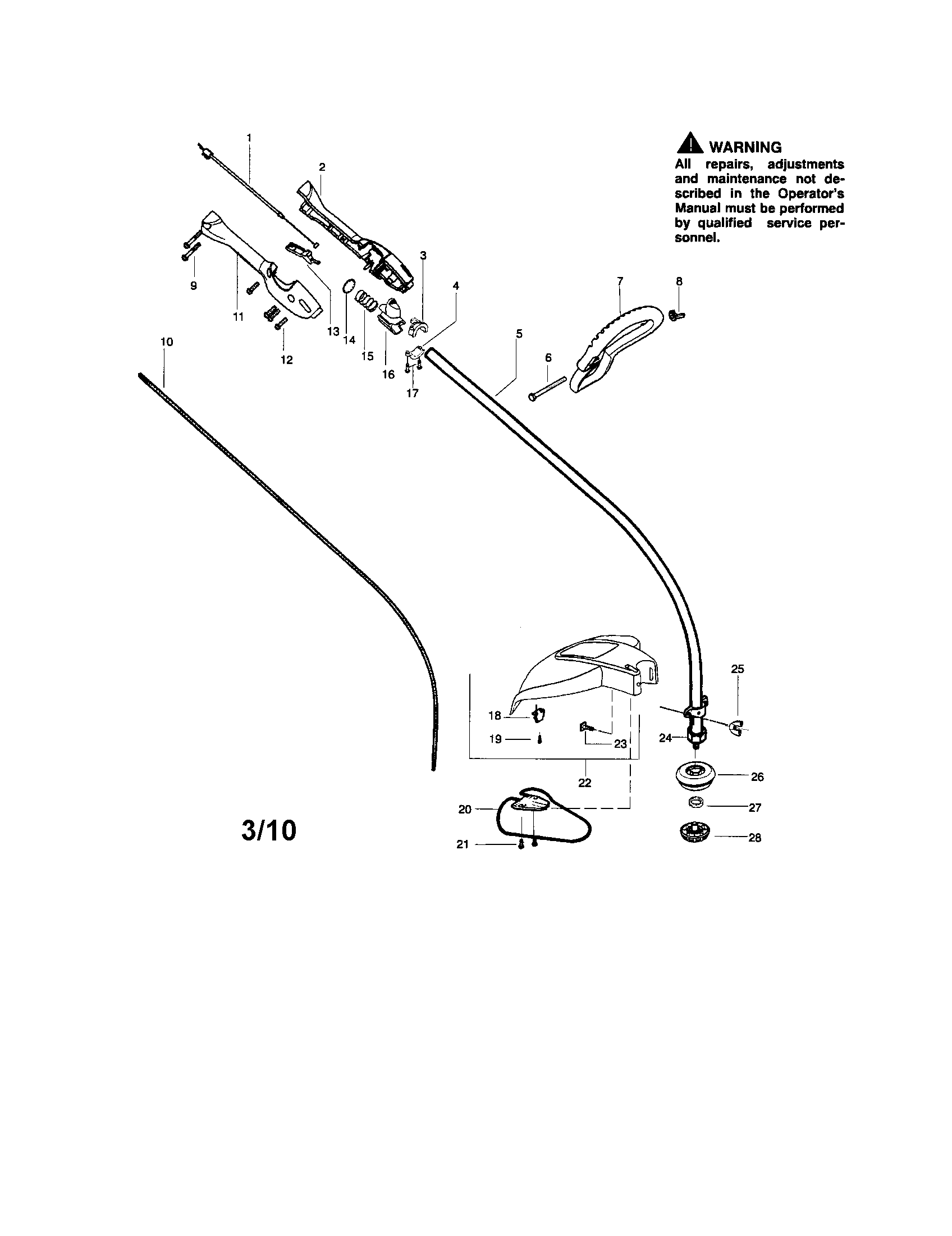 Poulan P3500 drive shaft/handle/shield diagram