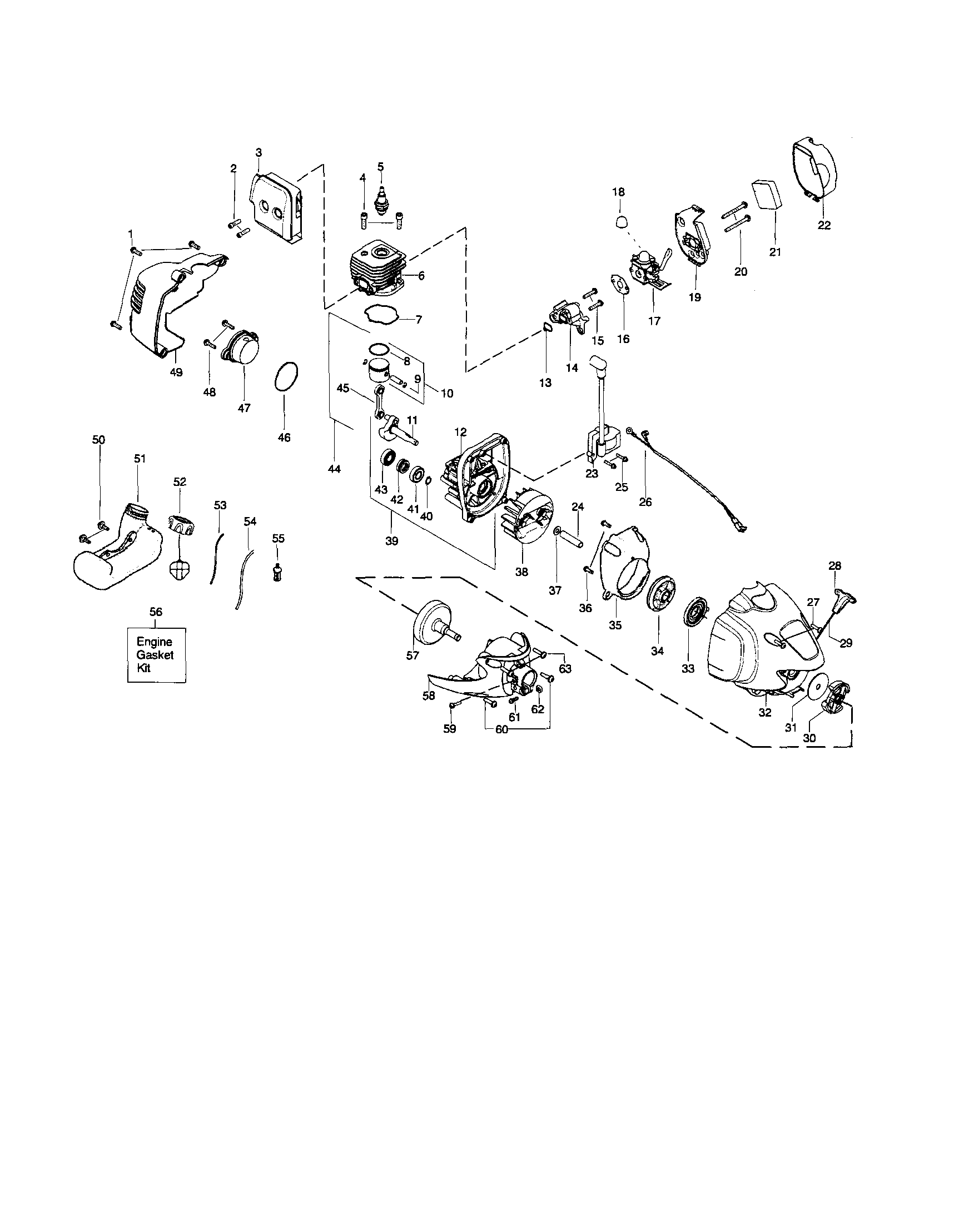 Poulan SM705 TYPE 2 cylinder/crankshaft/crankcase diagram