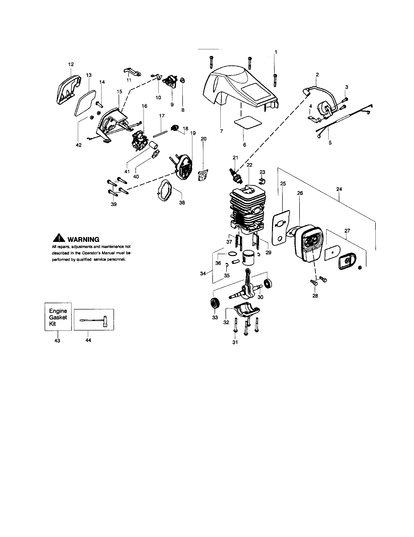 Poulan SM4218AVX cylinder/shield/crankshaft diagram