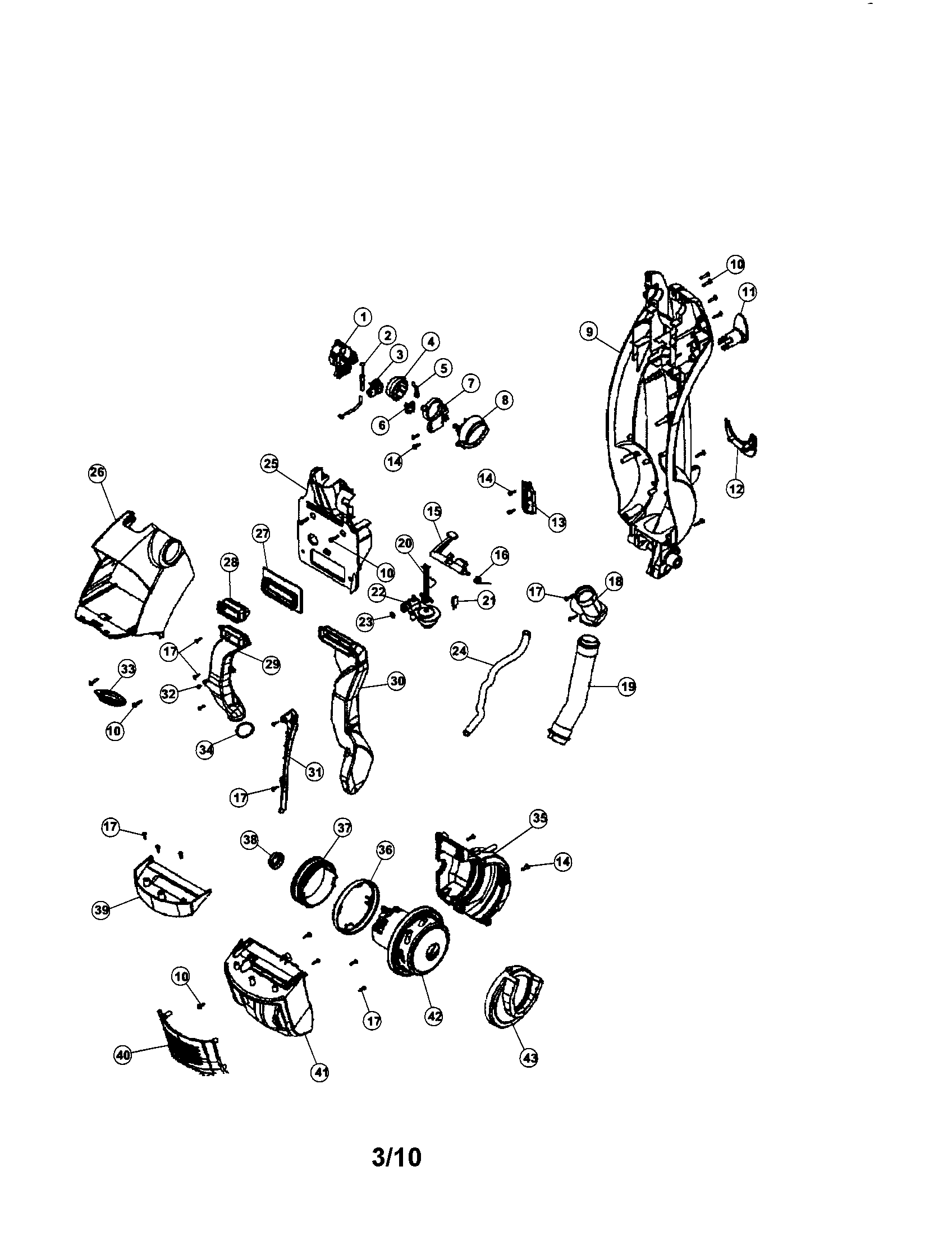Hoover H3044 tank housing/motor diagram