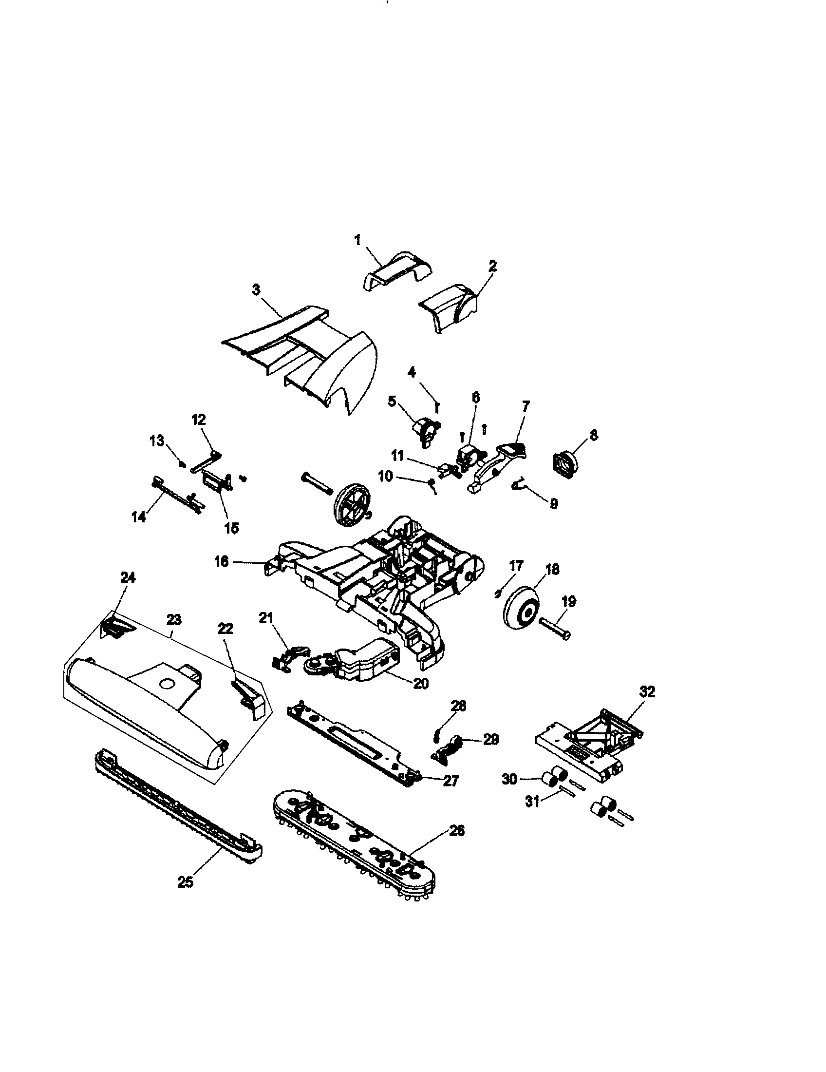 Hoover H3044 main body/hood/nozzle diagram