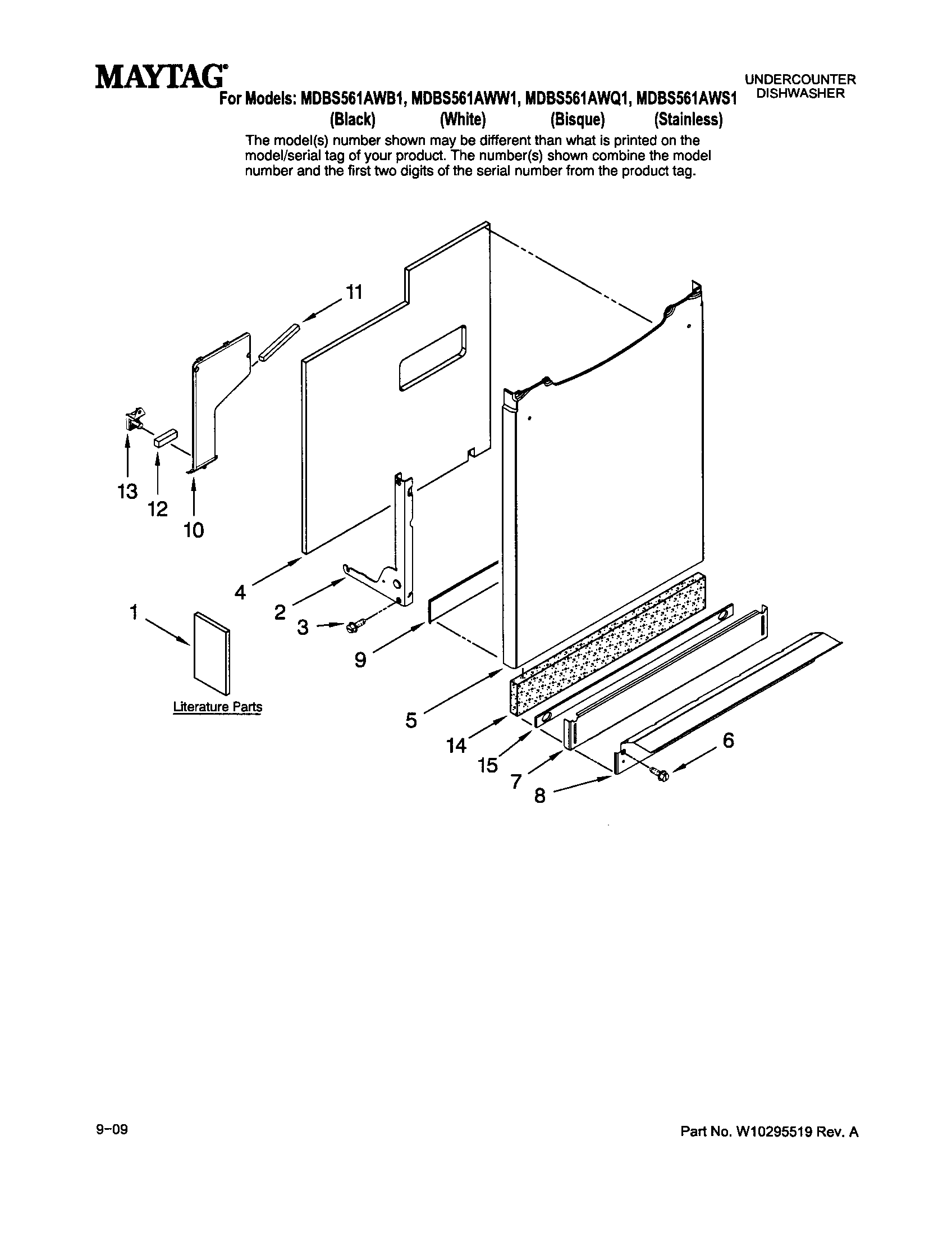 Maytag MDBS561AWQ1 door and panel diagram
