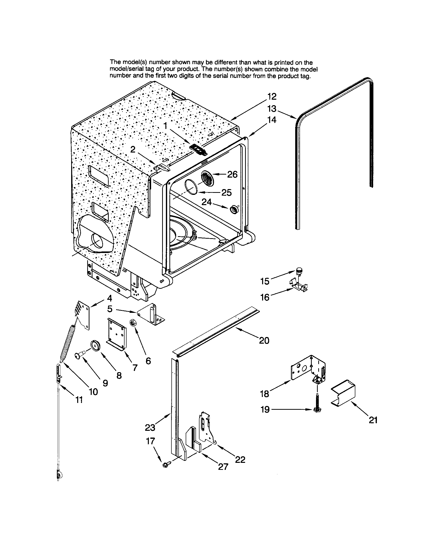 Maytag MDBS561AWQ1 tub & frame diagram