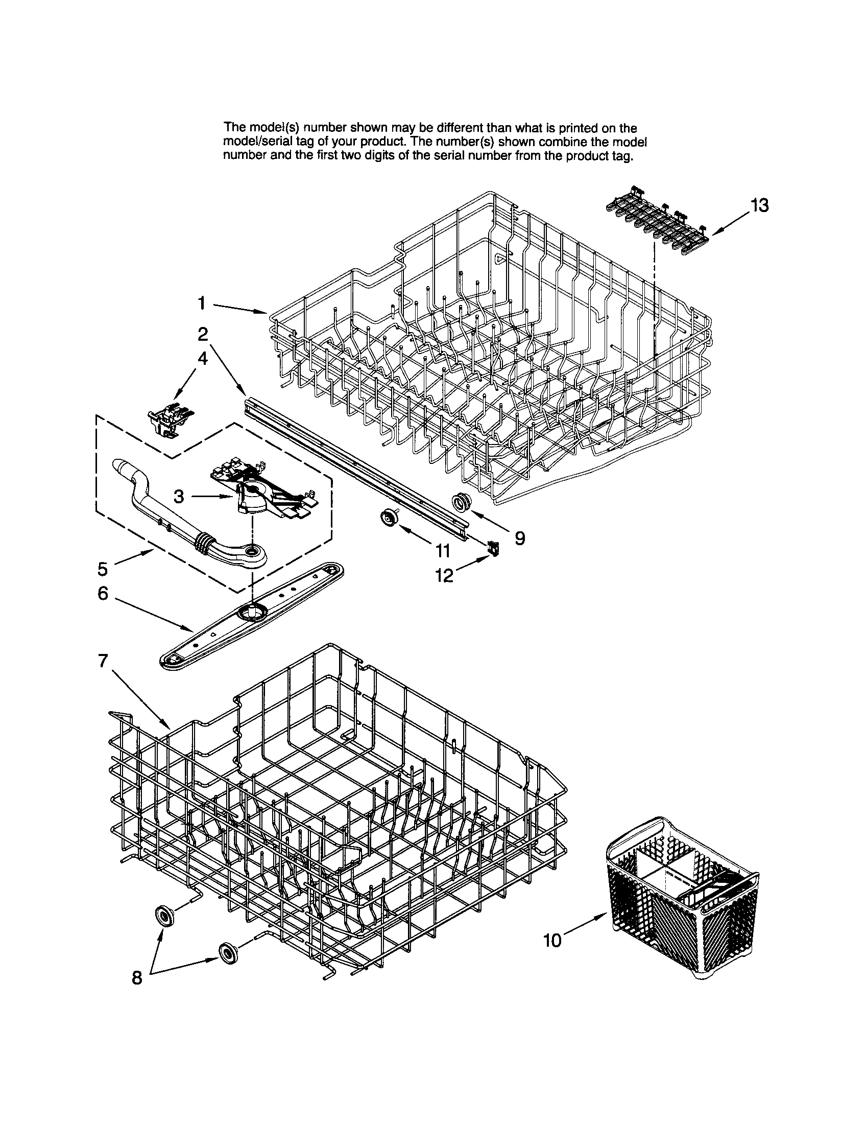 Maytag MDBS561AWQ1 upper & lower rack diagram