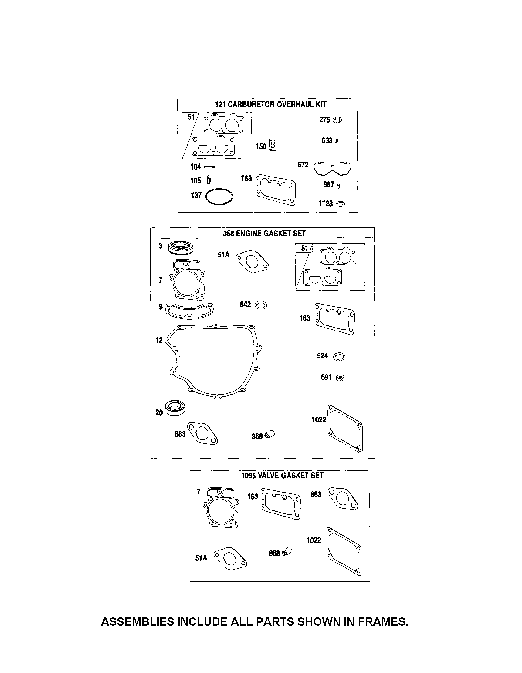 Craftsman PGT9000 gasket sets diagram