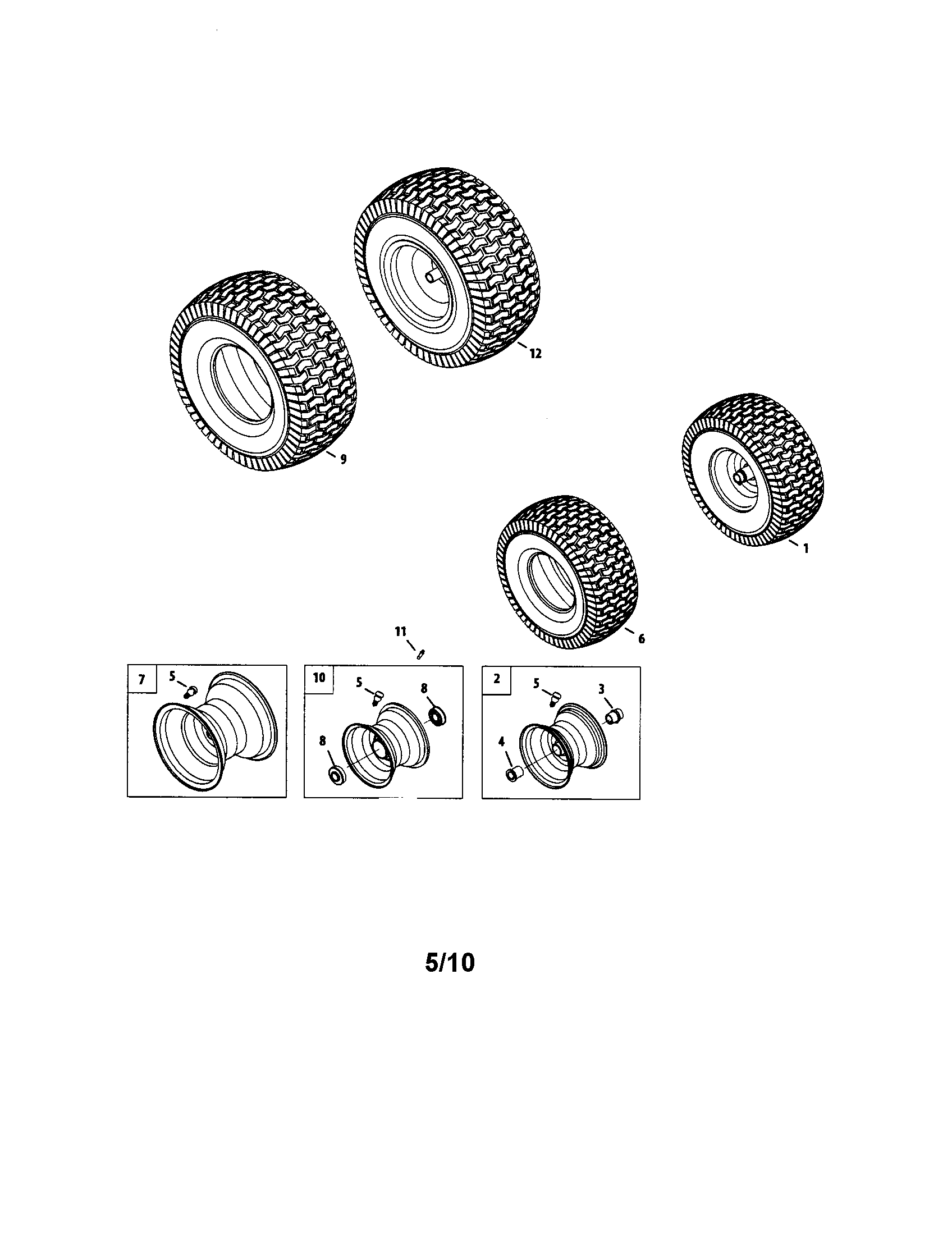 MTD 13AX90YT001 front & rear wheels diagram