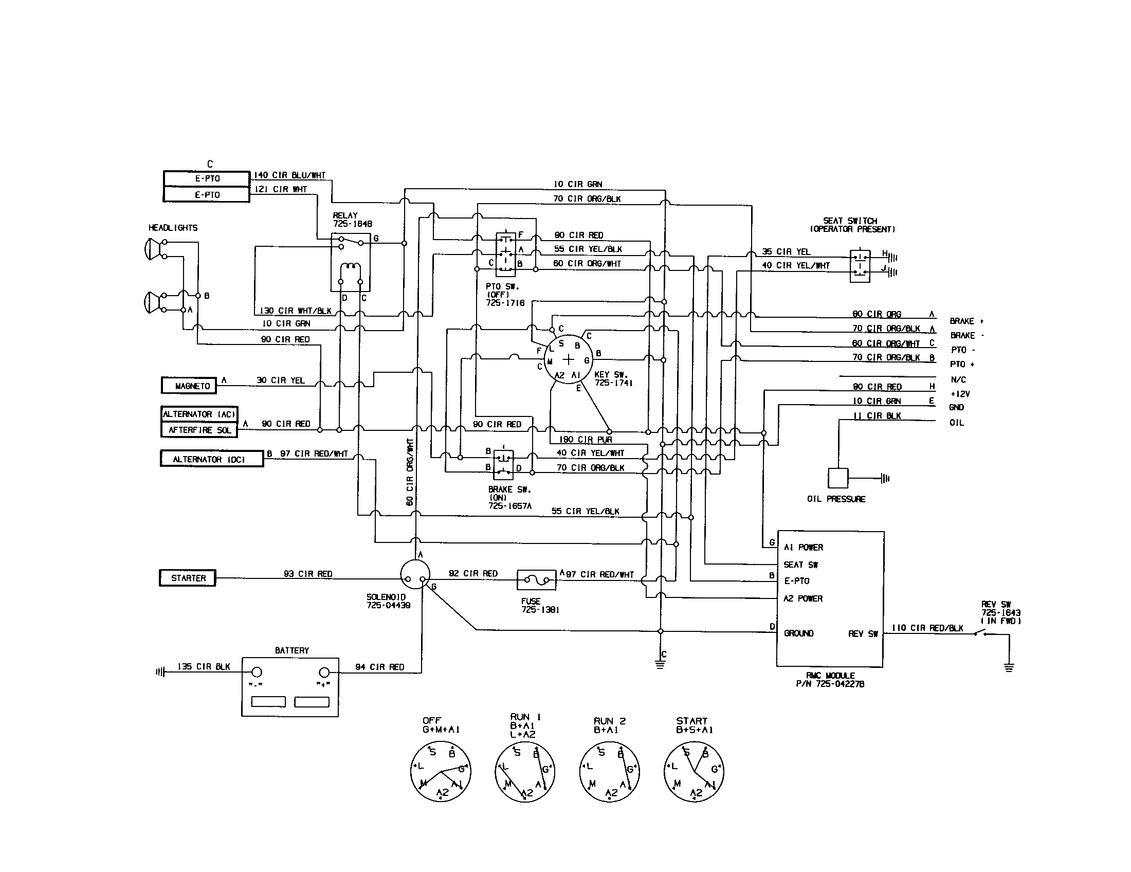 MTD 13AX90YT001 schematic (elec pto/ammeter) diagram