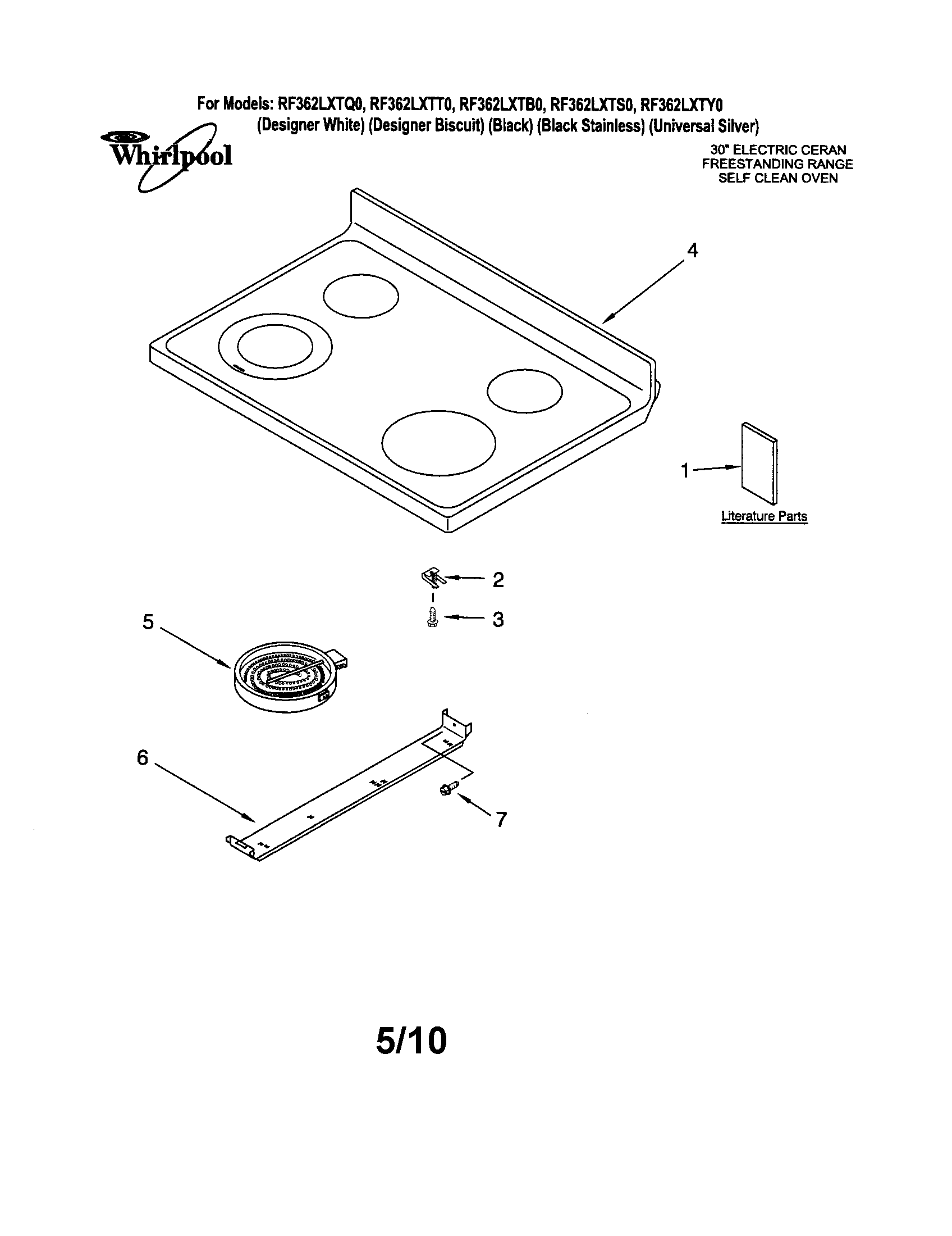 Whirlpool RF362LXTQ0 cooktop diagram