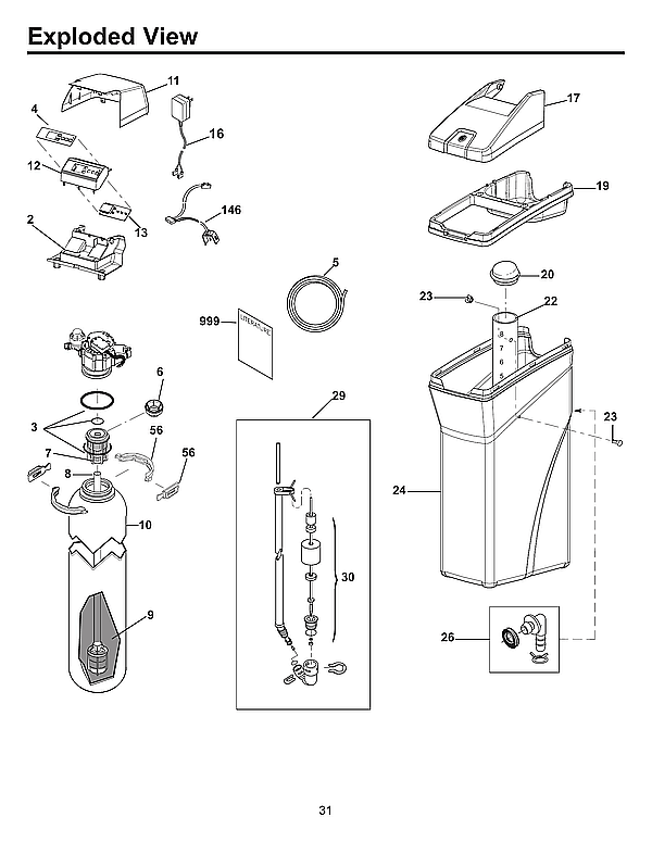 GE GXSH40V00 resin & brine tanks diagram