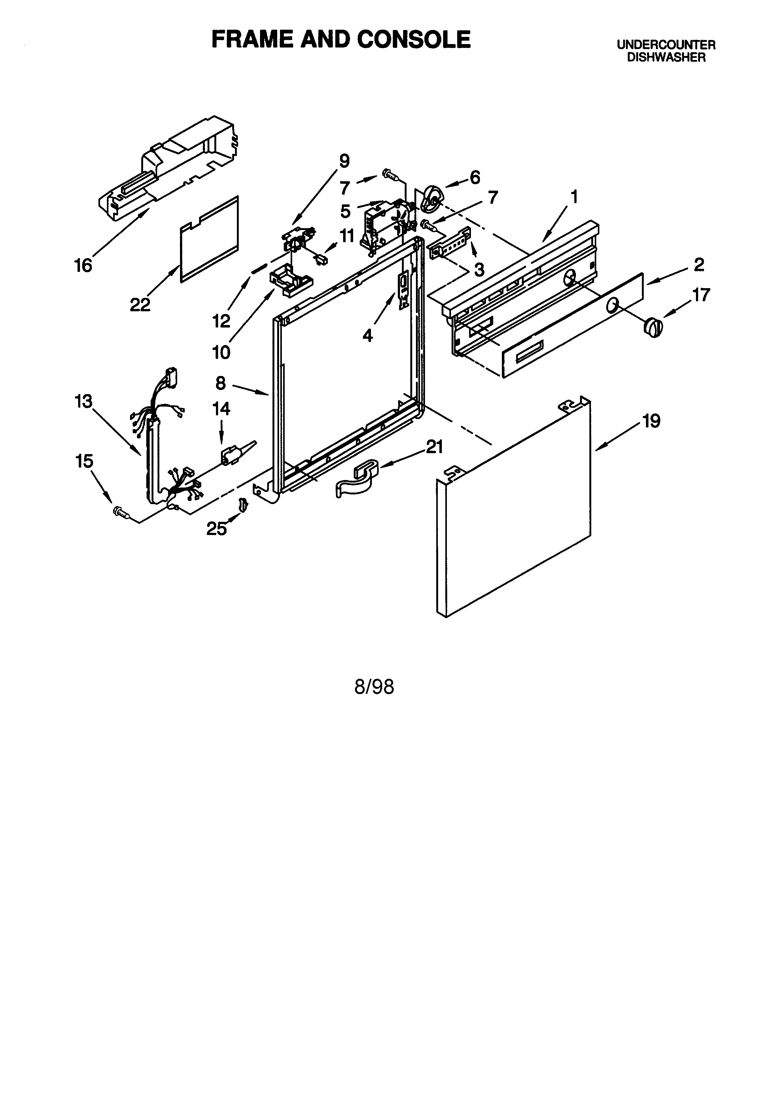 Whirlpool DU910PFGZ0 frame and console diagram