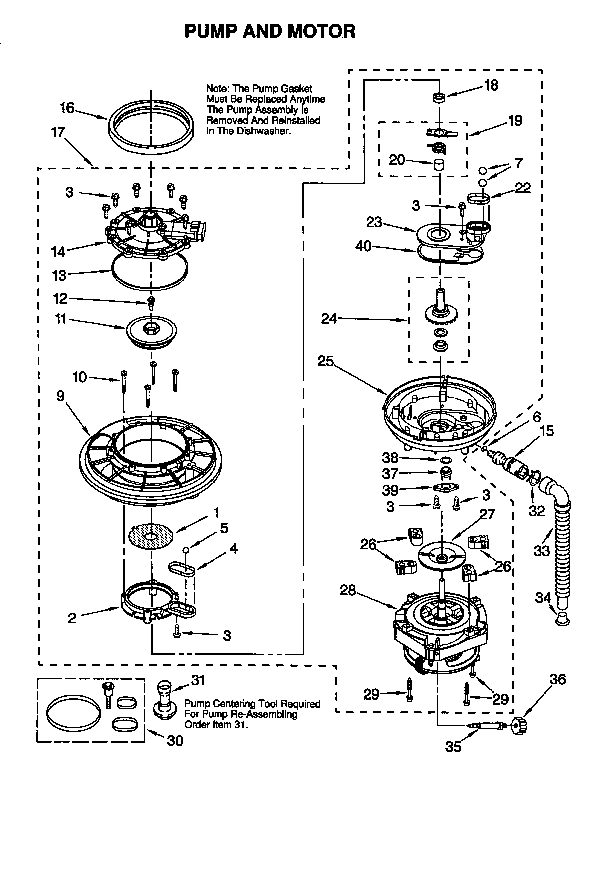 Whirlpool DU910PFGZ0 pump and motor diagram