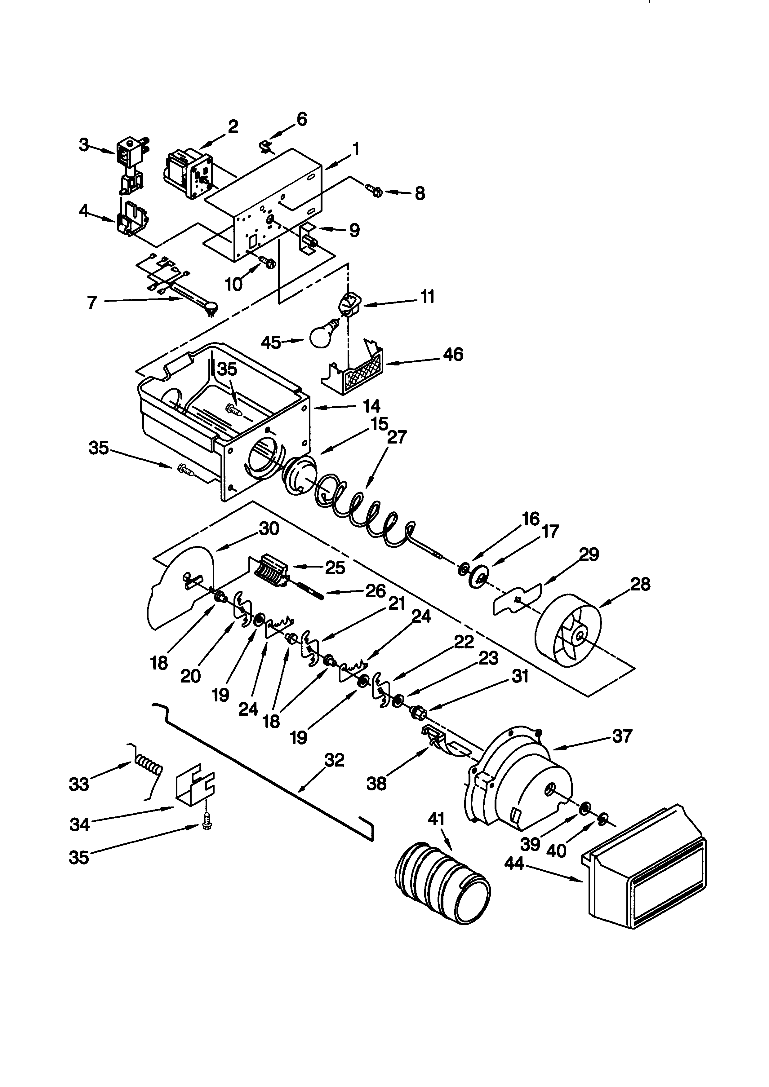 Kenmore 10658782890 motor and ice container diagram