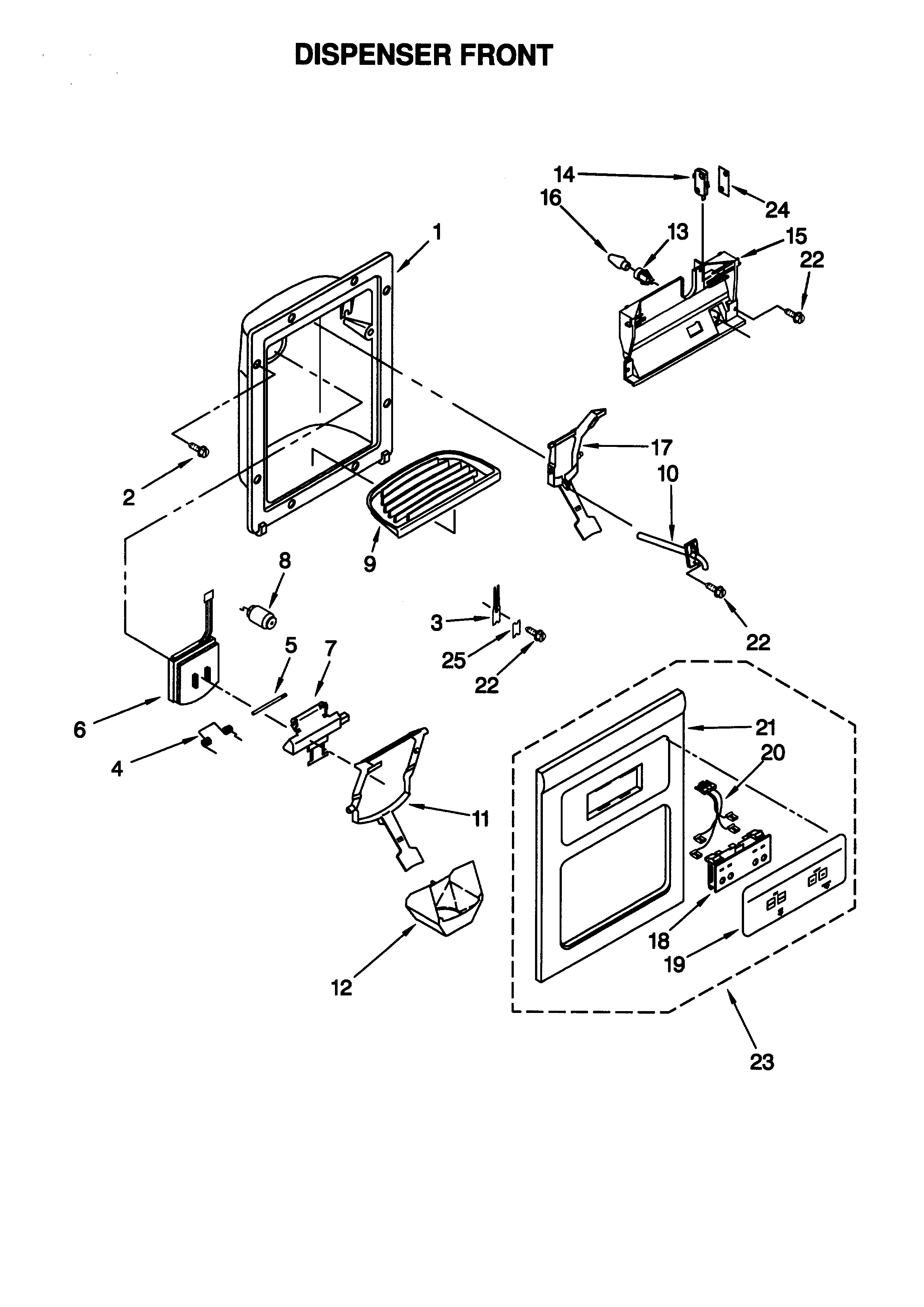 Kenmore 10658582890 dispenser front diagram