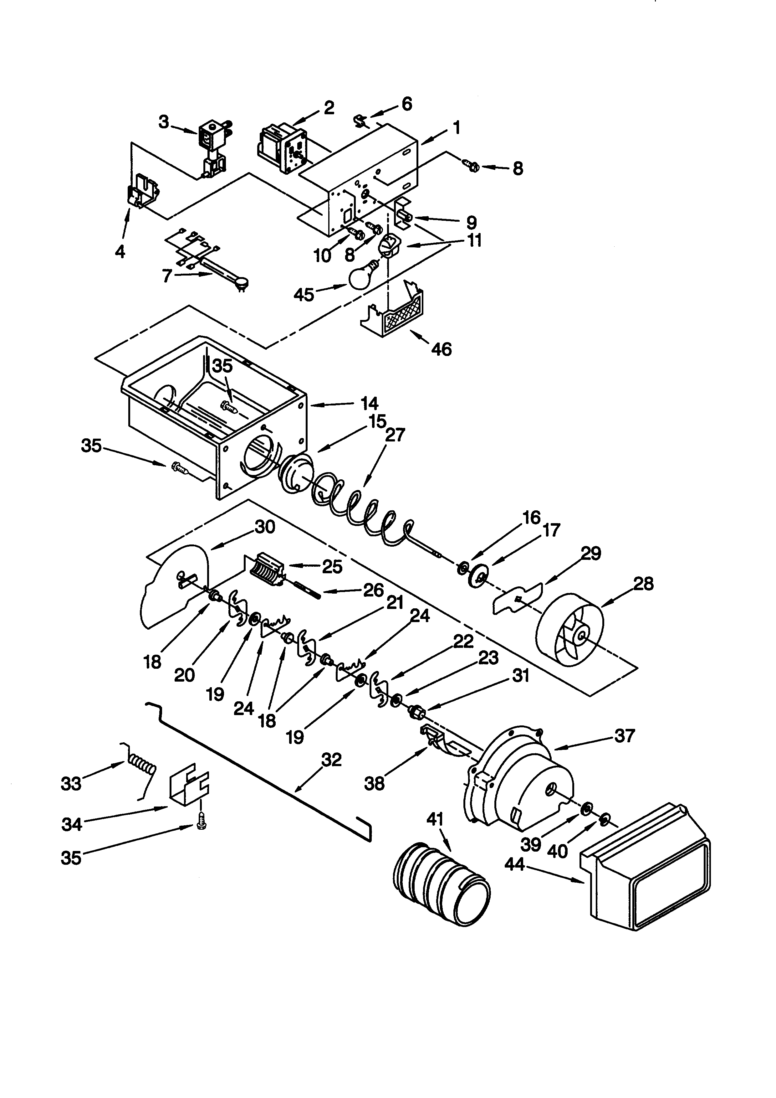 Whirlpool ED25RFXFN00 motor and ice container diagram