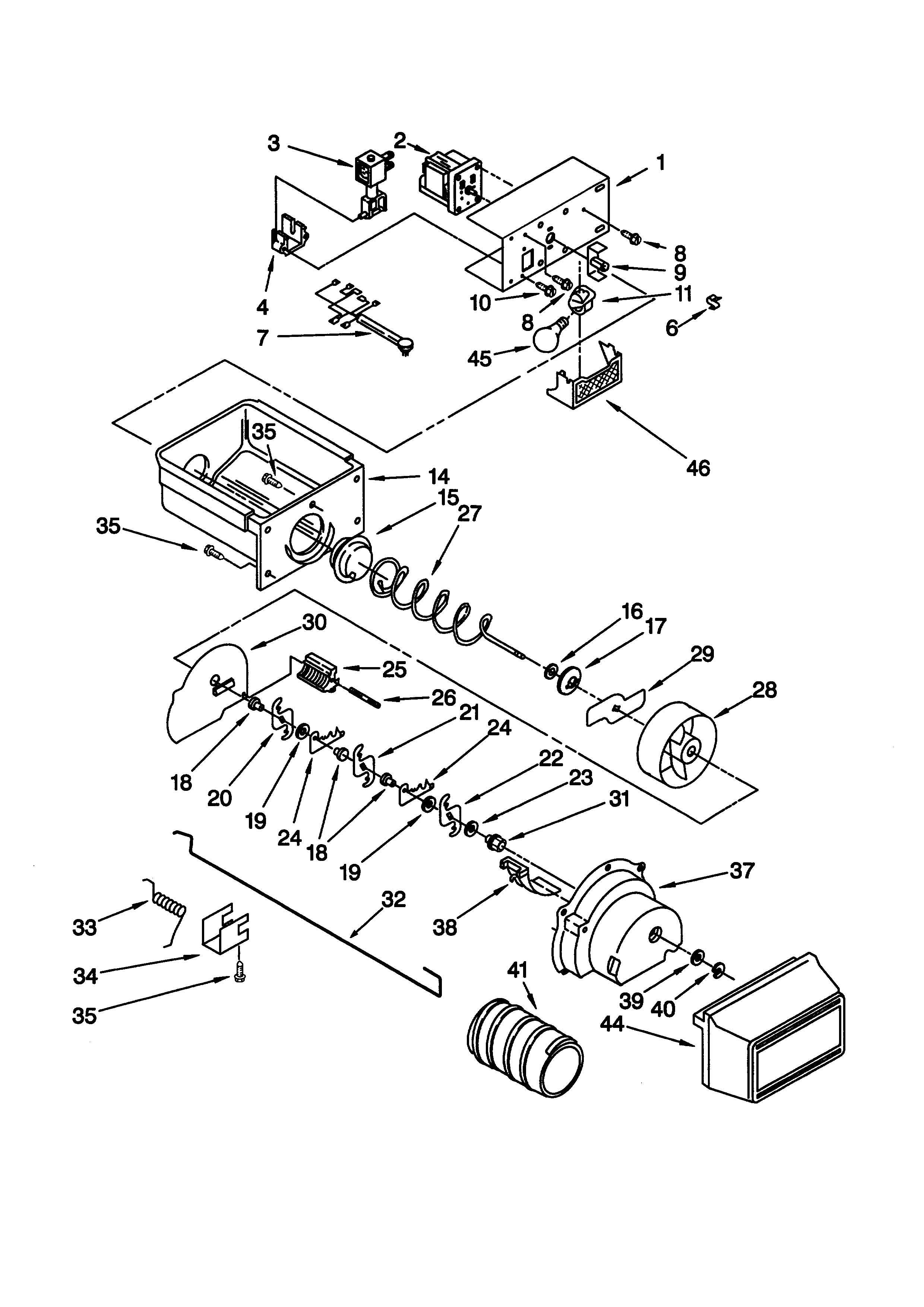 Whirlpool ED22RFXFW00 motor and ice container diagram