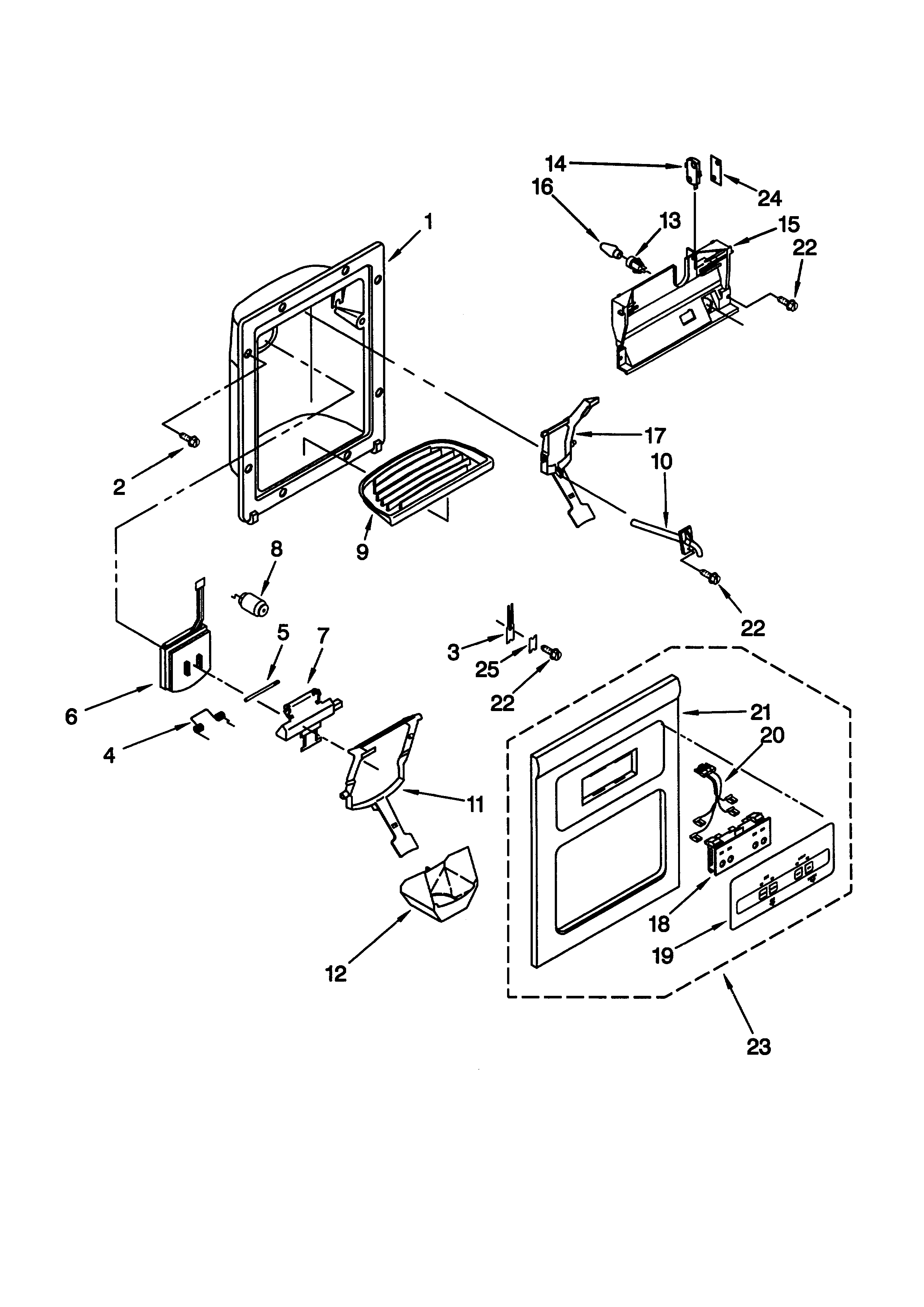 Whirlpool ED22RFXFW00 dispenser front diagram