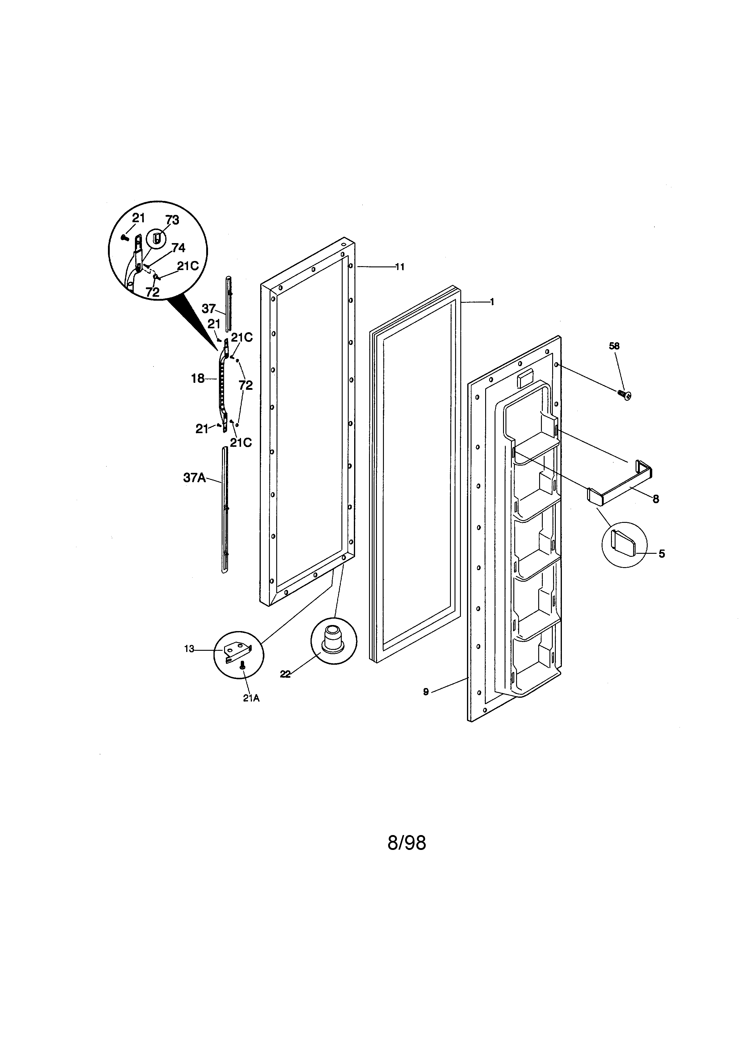 Kenmore 25348022891 freezer door diagram