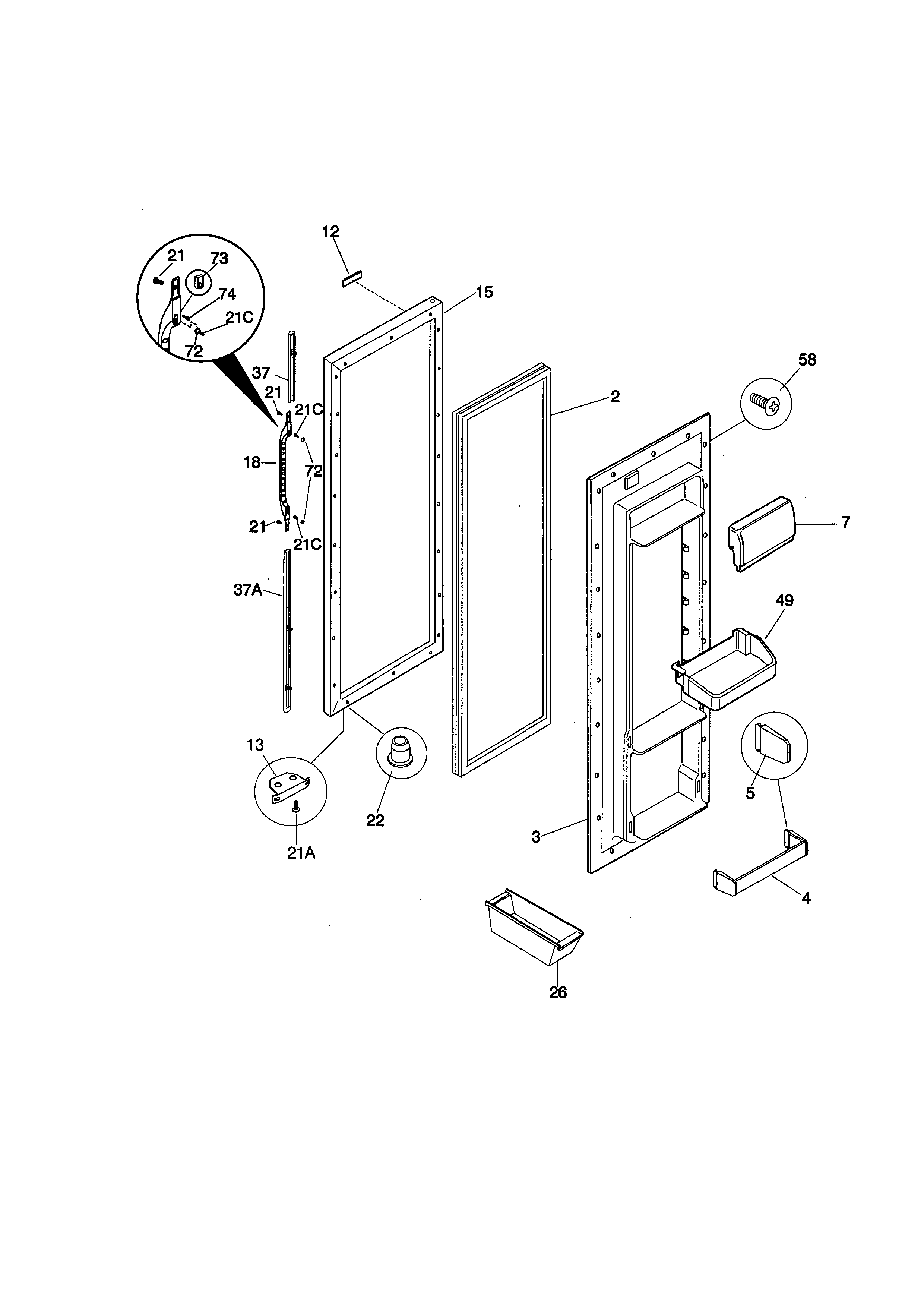 Kenmore 25348022891 refrigerator door diagram