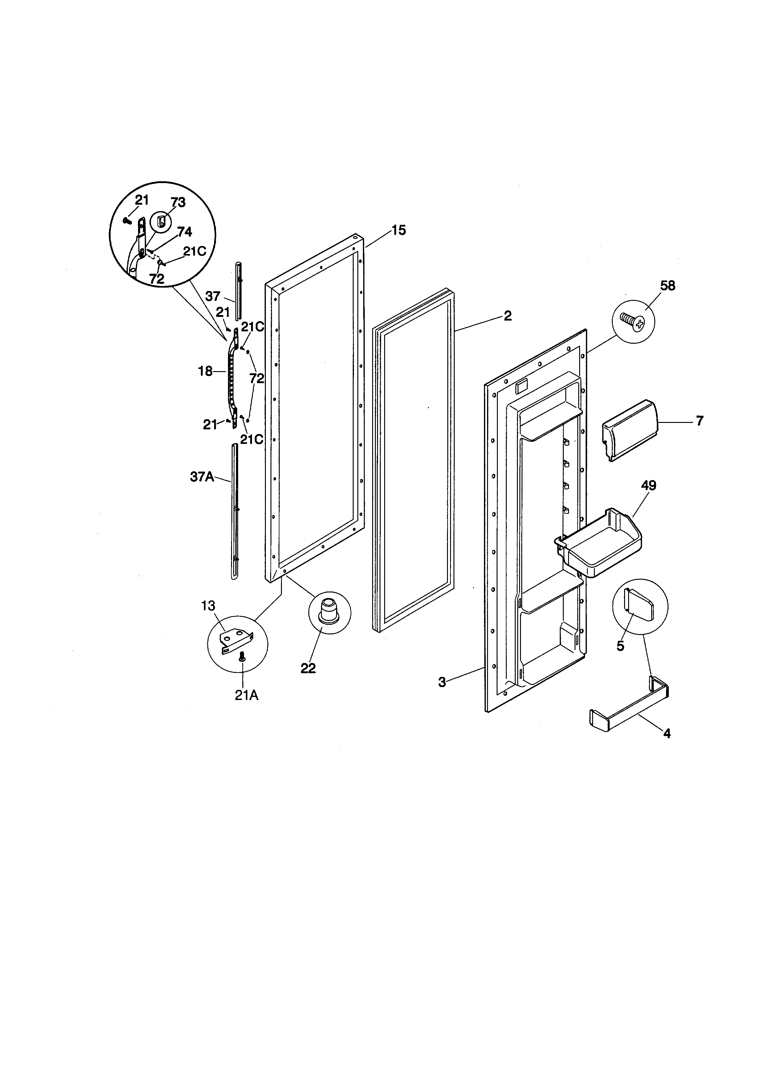 Kenmore 25358087892 refrigerator door diagram