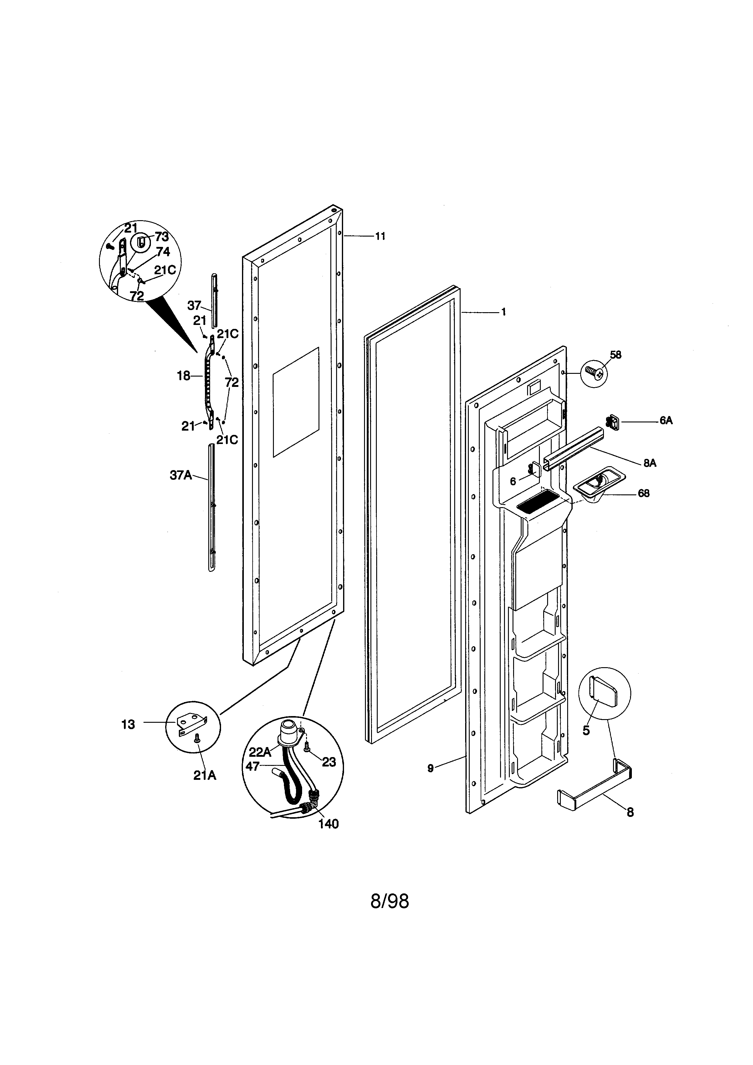 Kenmore 25358085893 freezer door diagram