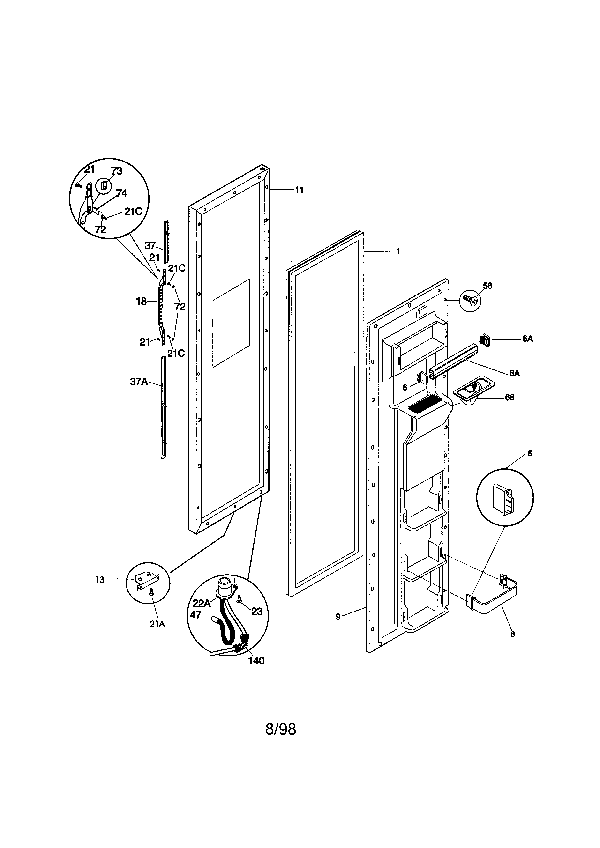 Kenmore 25358689893 freezer door diagram