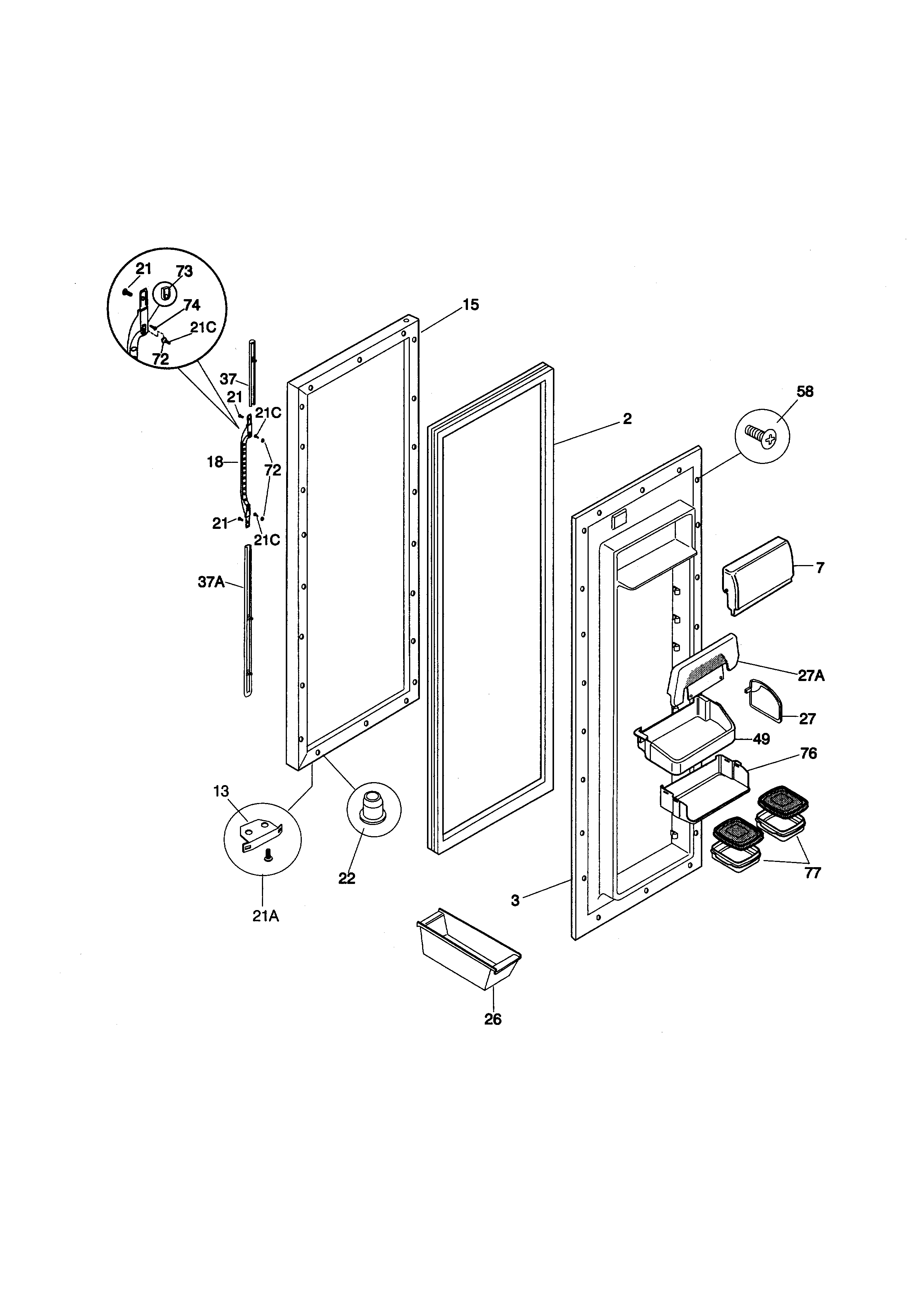 Kenmore 25358689893 refrigerator door diagram