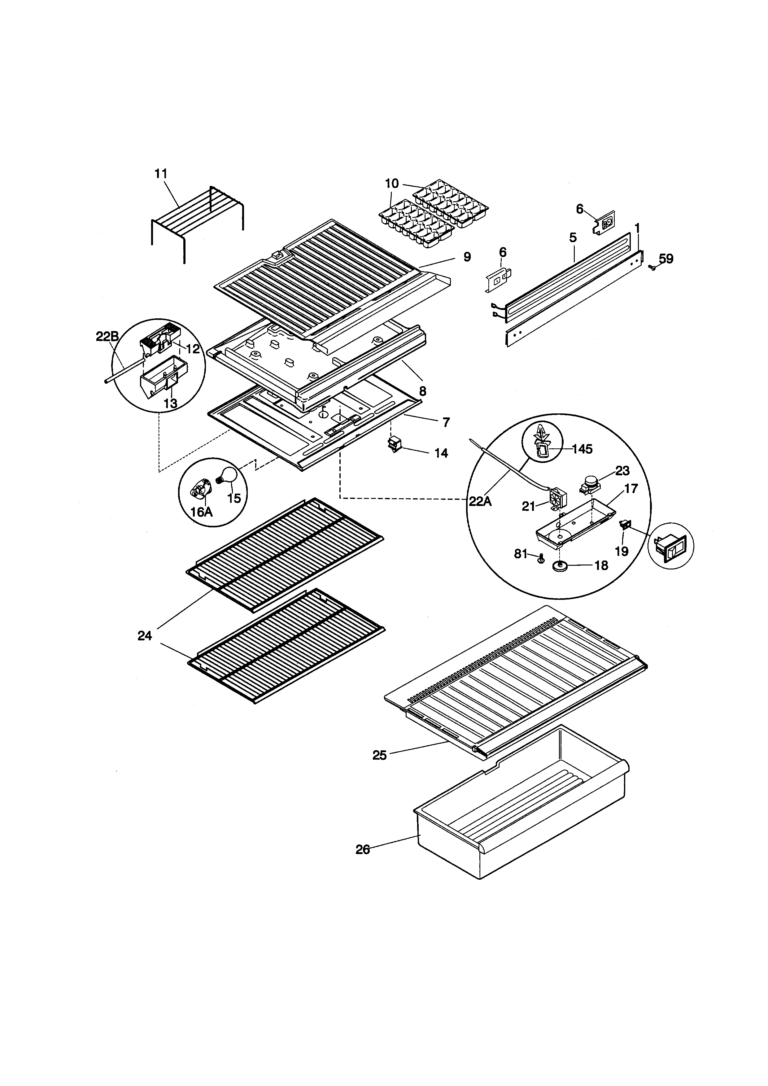 Kenmore 25336610894 shelves/controls diagram