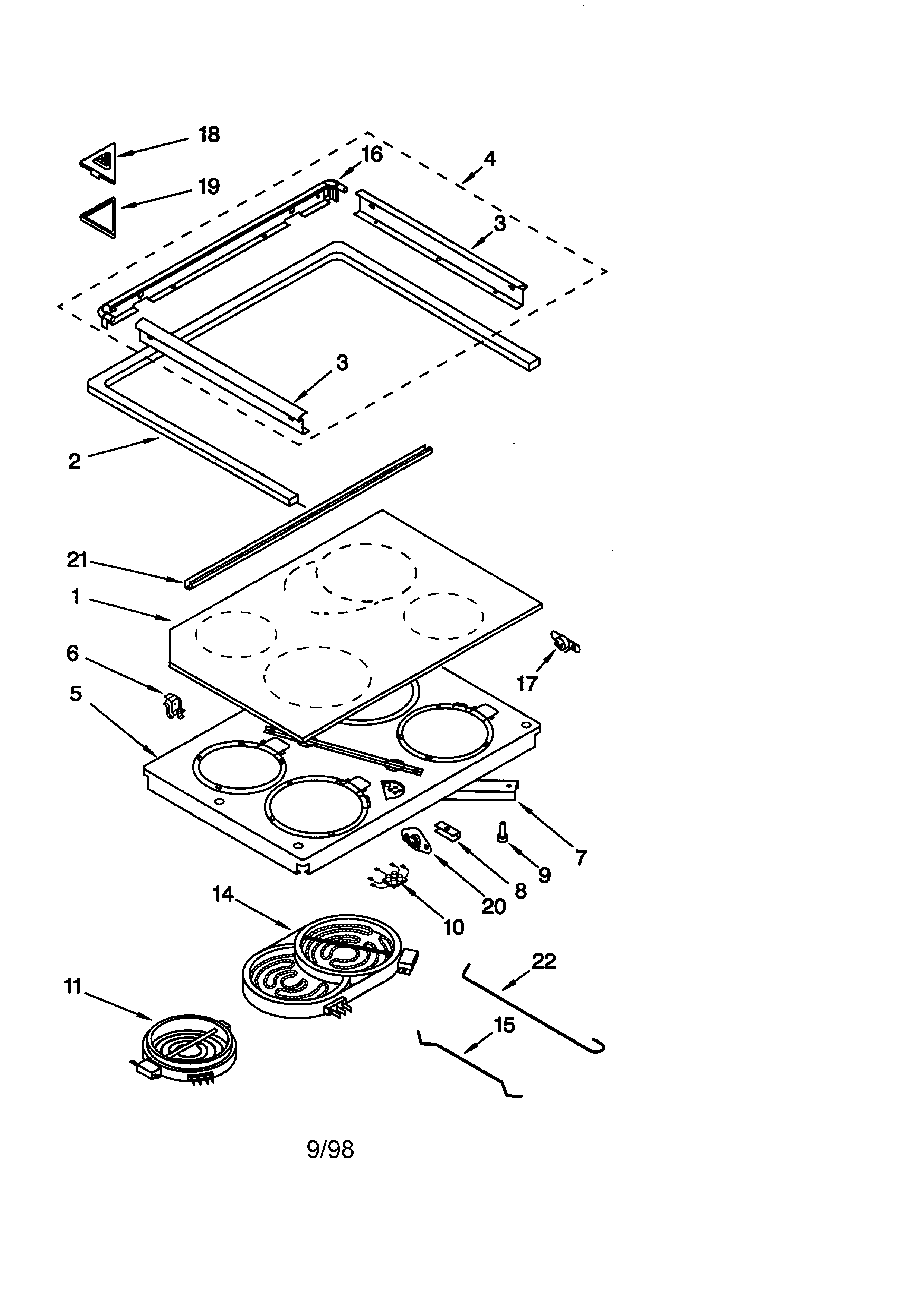 KitchenAid KESC307GBL0 cooktop diagram