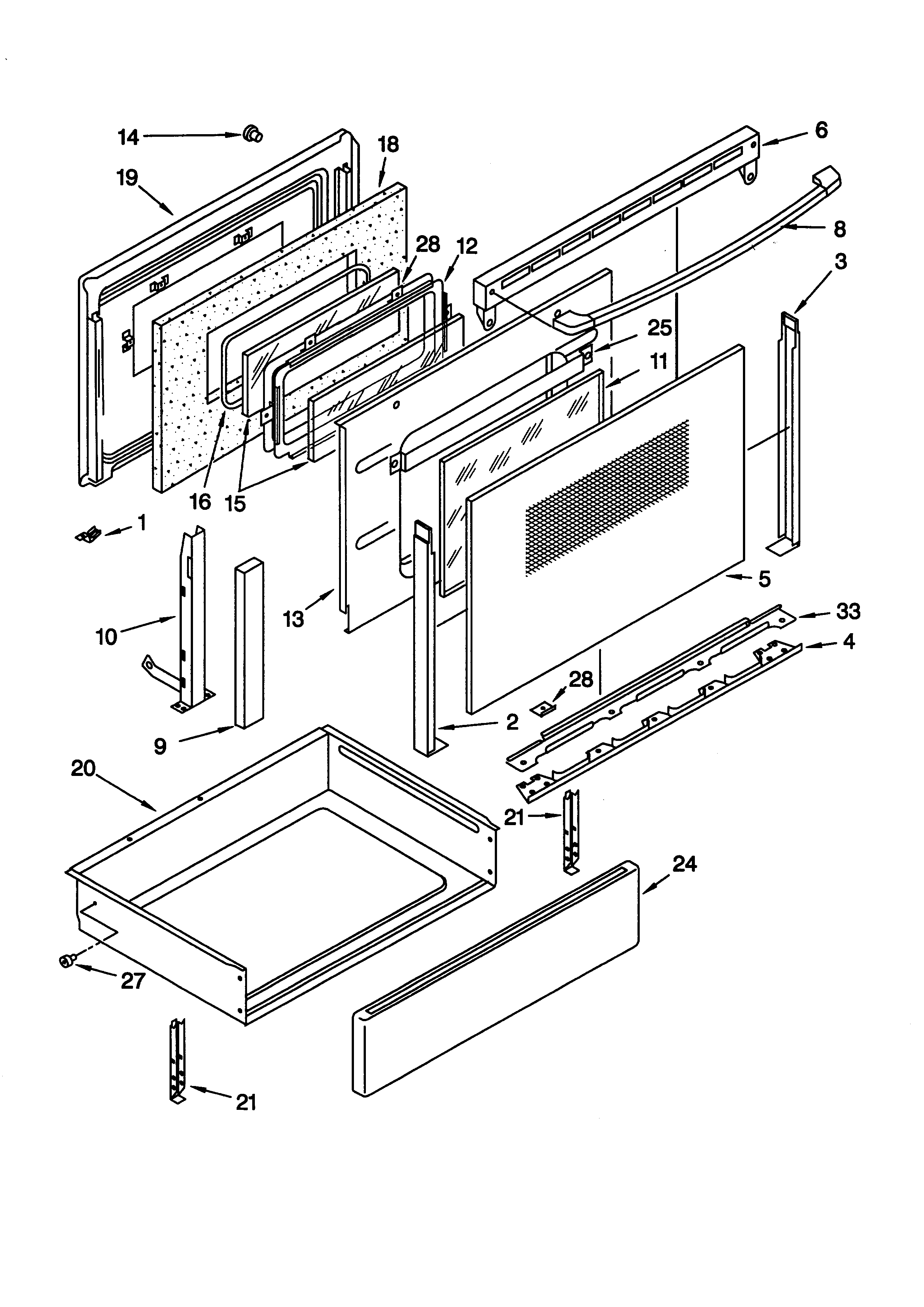 KitchenAid KESC307GBL0 door and drawer diagram