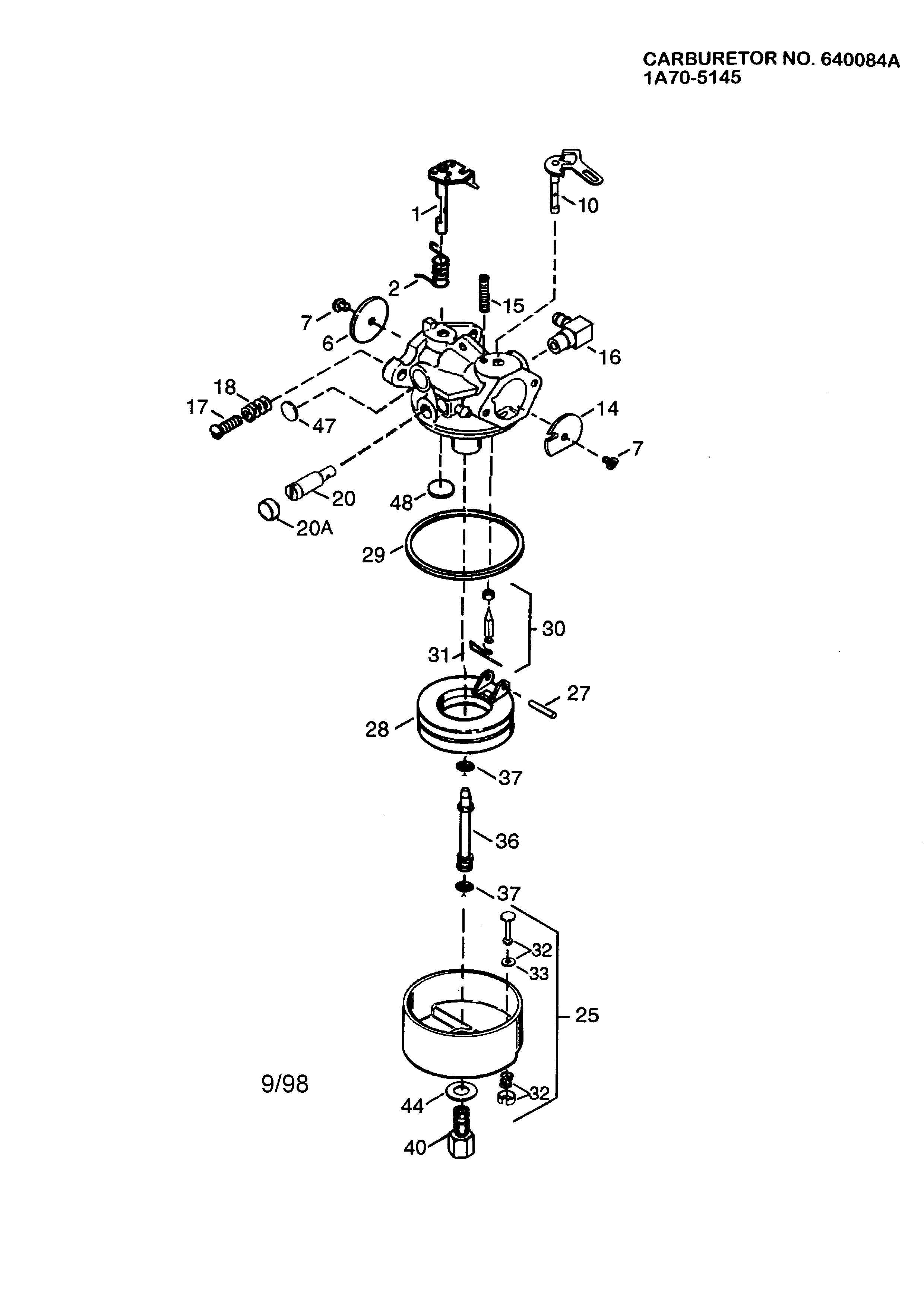 MTD 31AS615E099 carburetor 640084a 1a70-5145 diagram
